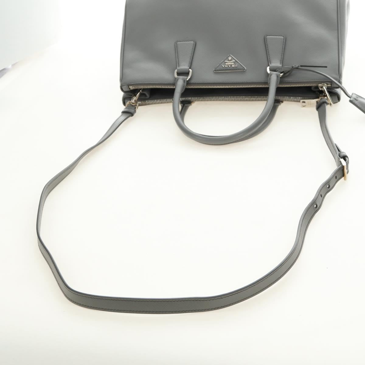 PRADA Hand Bag Safiano Leather 2way Gray Silver Auth yk20551SAM