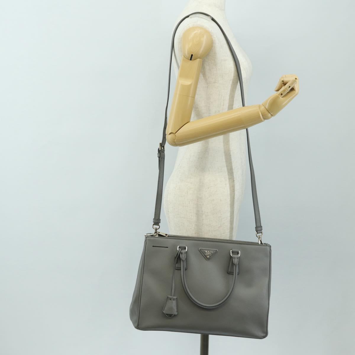 PRADA Hand Bag Safiano Leather 2way Gray Silver Auth yk20551SAM