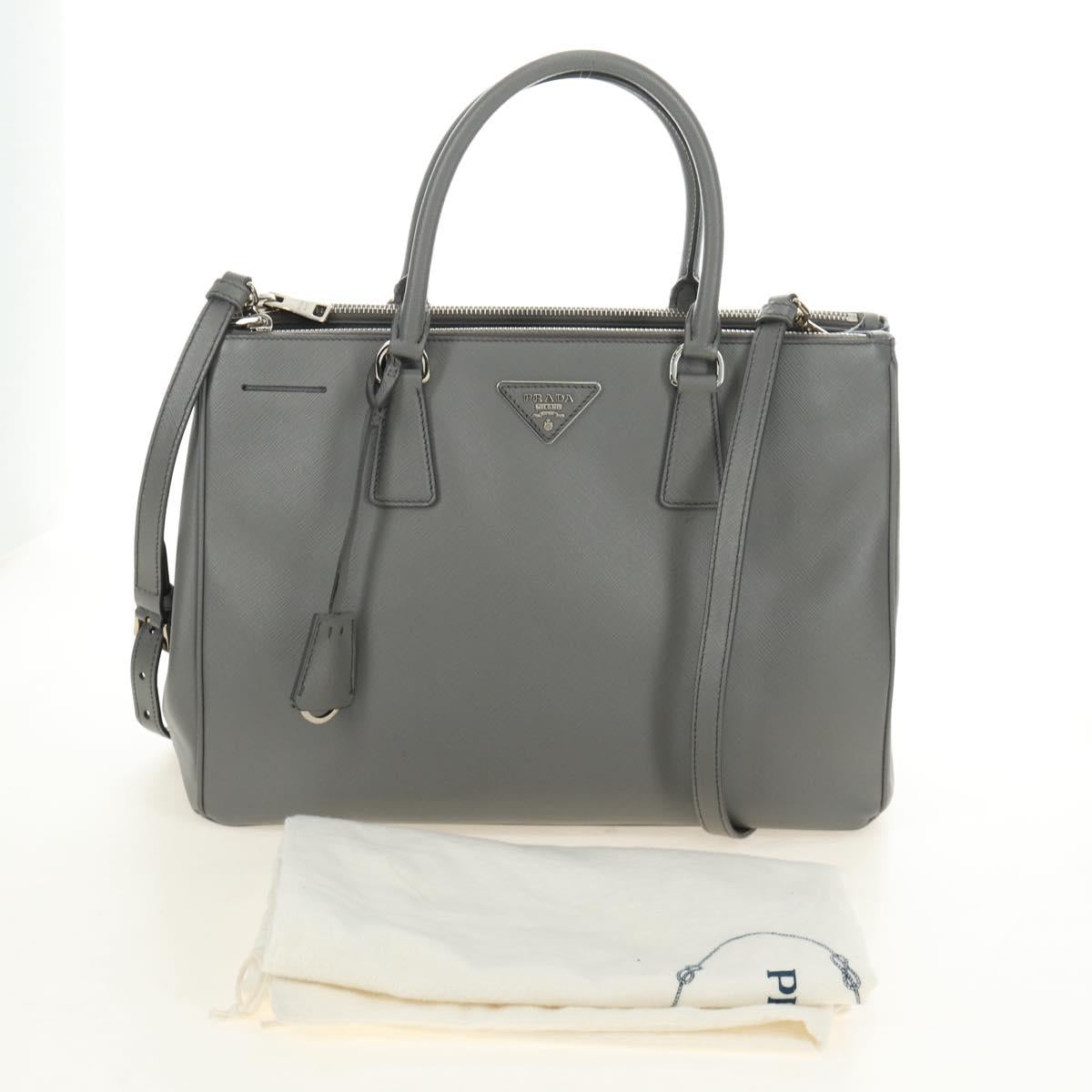 PRADA Hand Bag Safiano Leather 2way Gray Silver Auth yk20551SAM