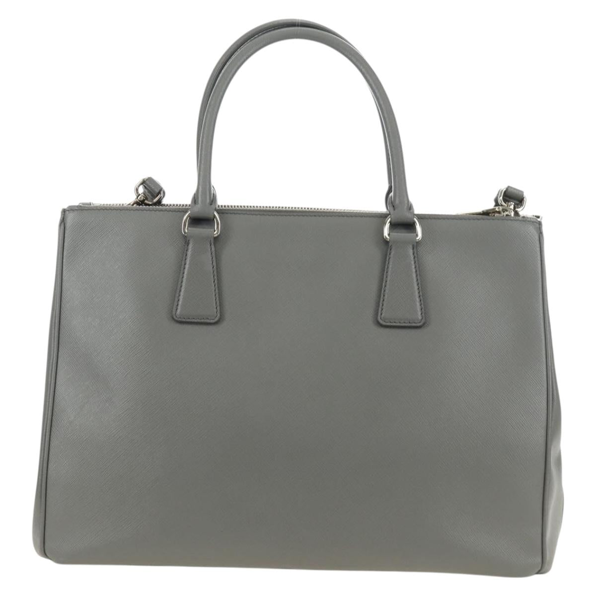 PRADA Hand Bag Safiano Leather 2way Gray Silver Auth yk20551SAM