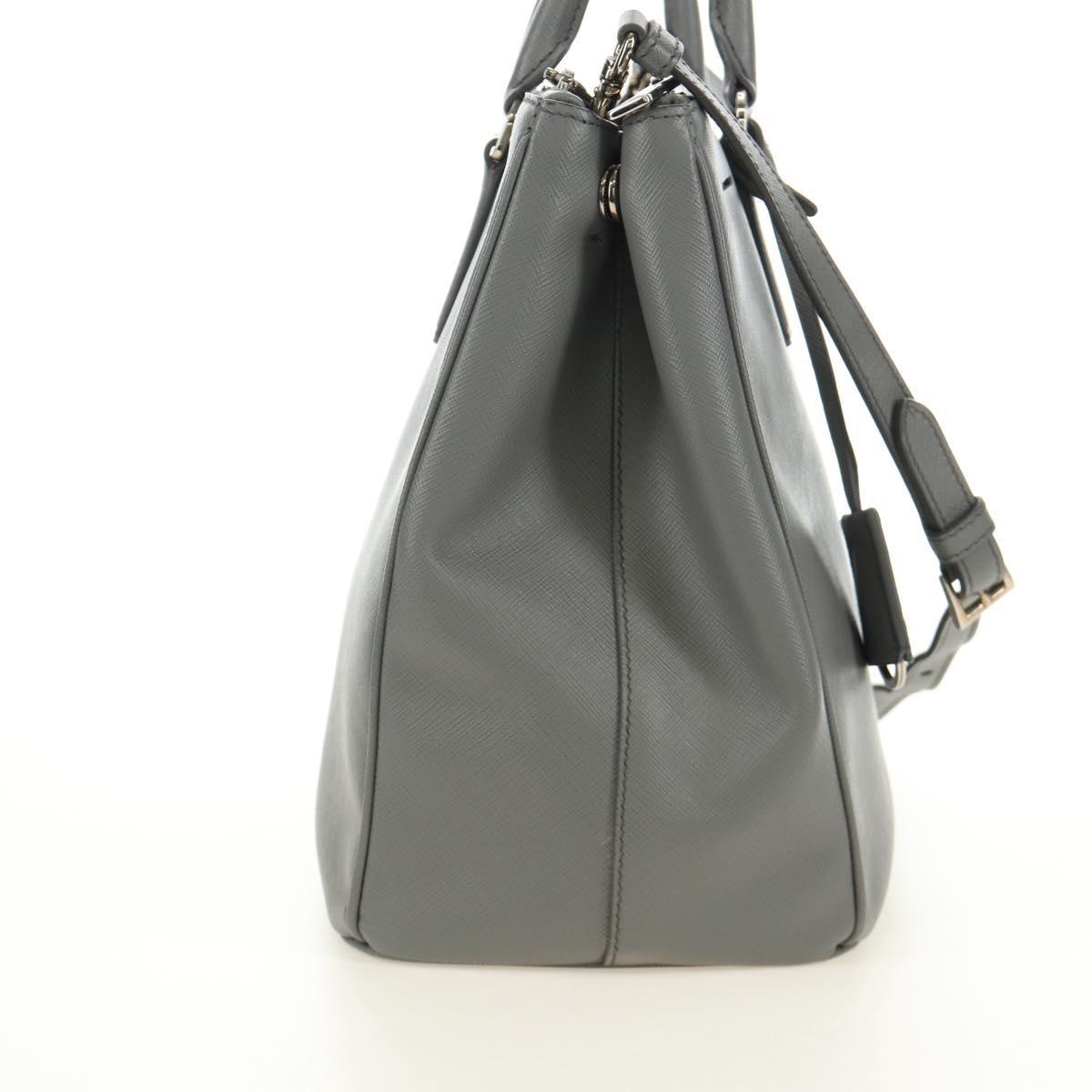PRADA Hand Bag Safiano Leather 2way Gray Silver Auth yk20551SAM