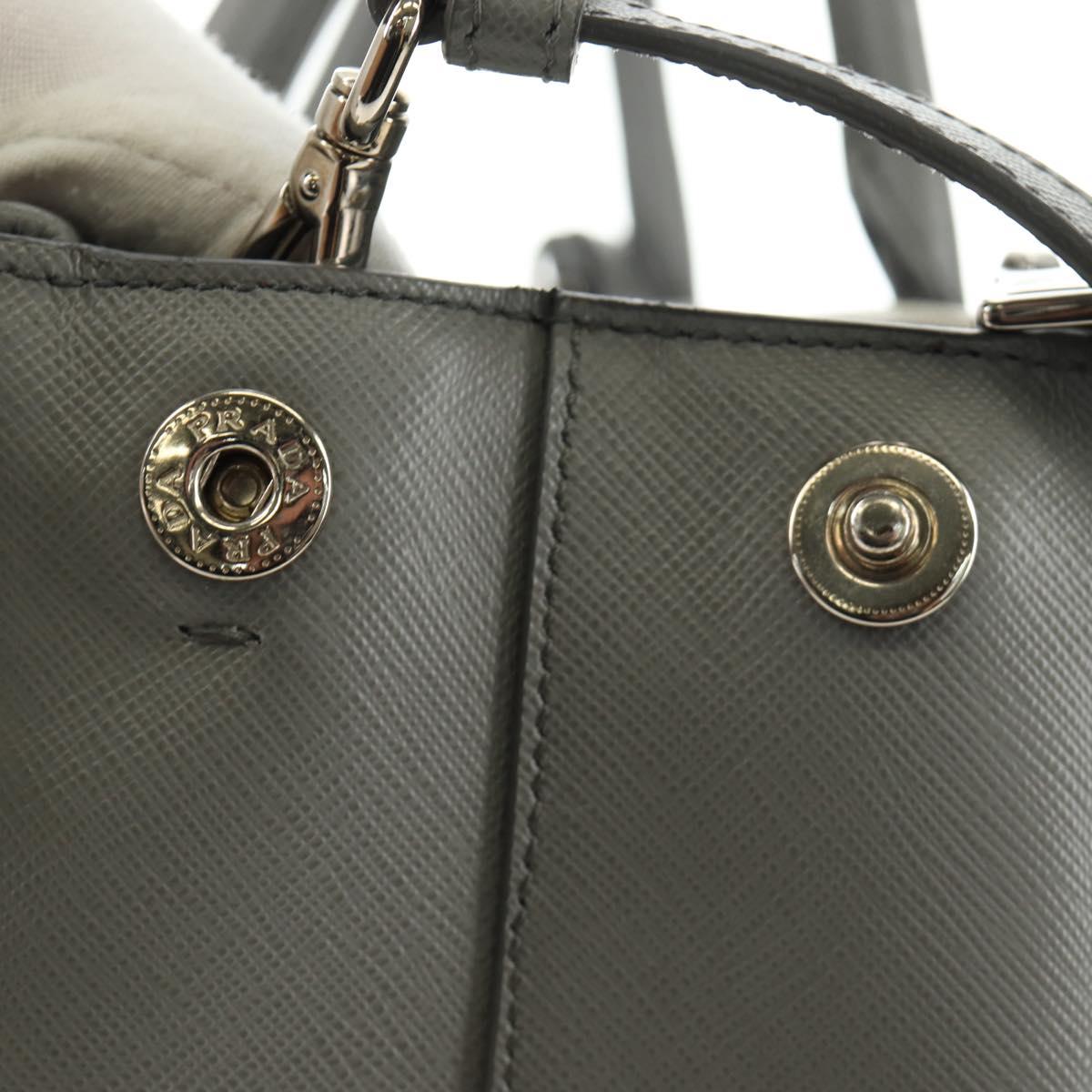 PRADA Hand Bag Safiano Leather 2way Gray Silver Auth yk20551SAM