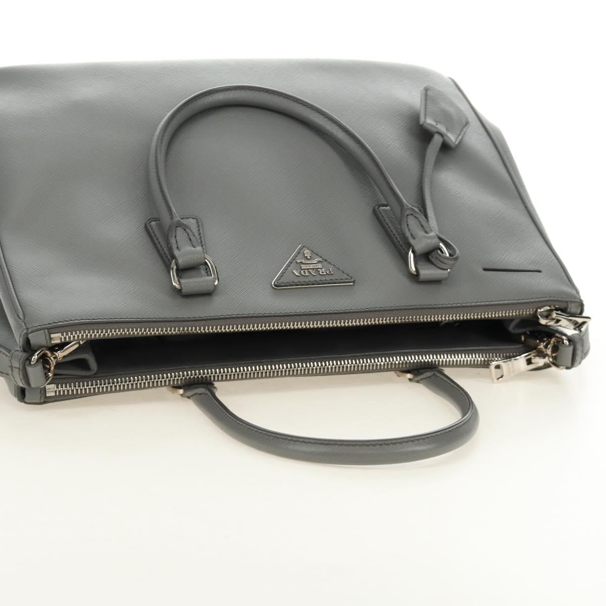 PRADA Hand Bag Safiano Leather 2way Gray Silver Auth yk20551SAM