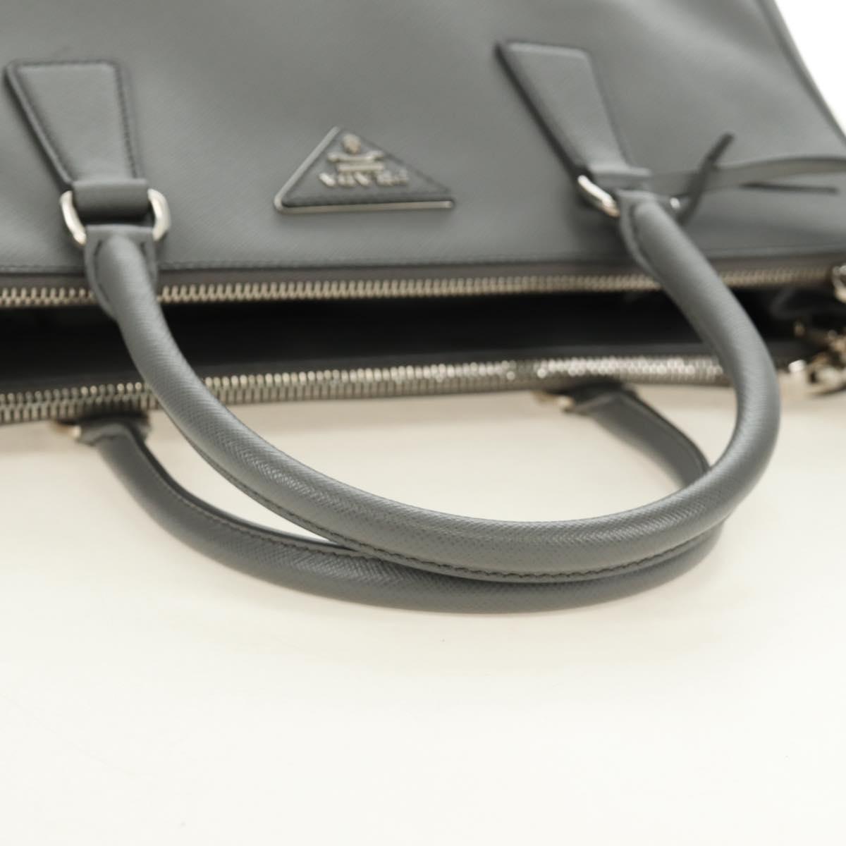 PRADA Hand Bag Safiano Leather 2way Gray Silver Auth yk20551SAM