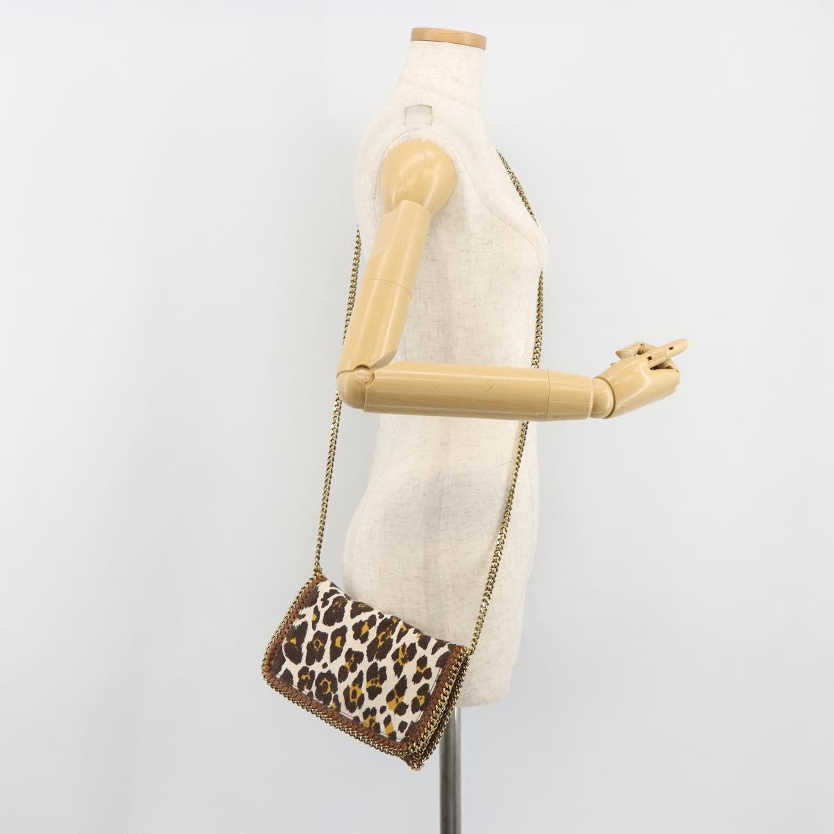 Stella MacCartney Falabella Chain Leopard Pattern Bag Canvas Brown Auth yk20554A