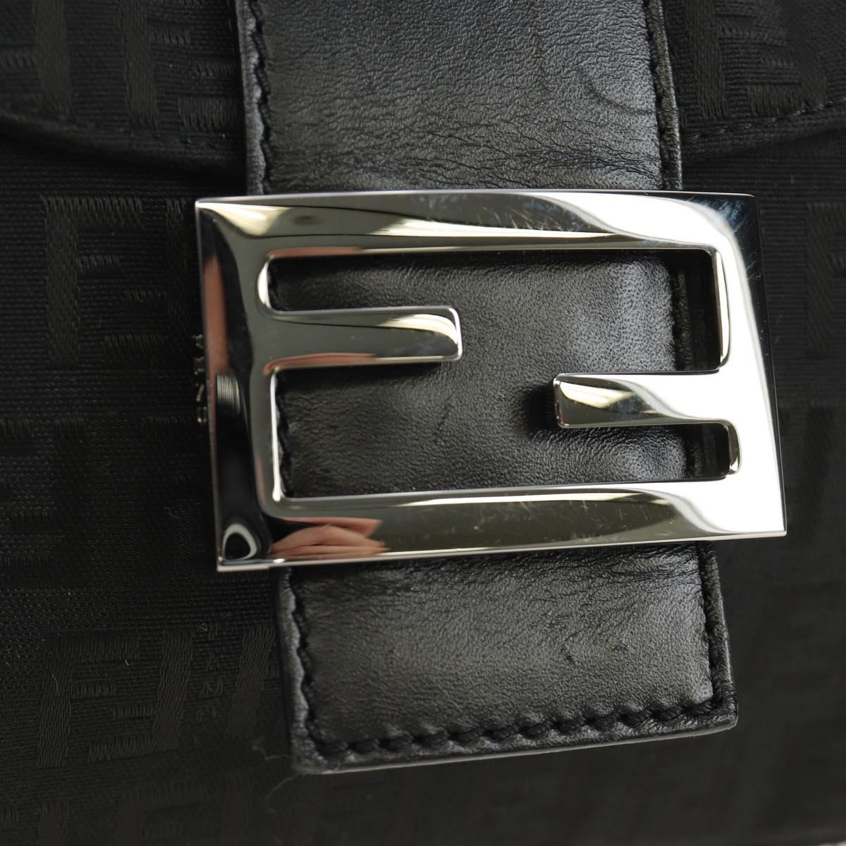 FENDI Zucchino Canvas Mamma Baguette Shoulder Bag Black Silver Auth yk20555SAM