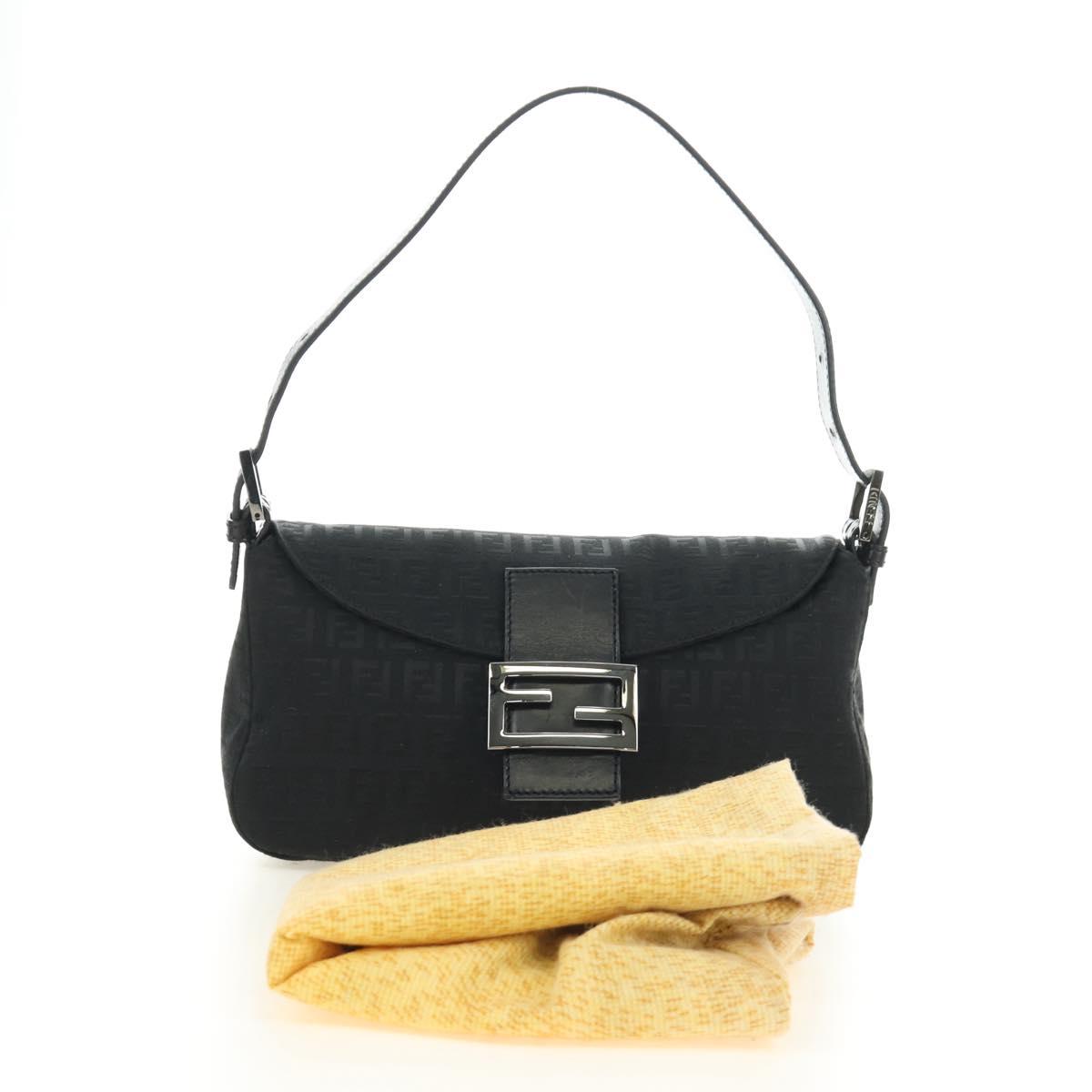 FENDI Zucchino Canvas Mamma Baguette Shoulder Bag Black Silver Auth yk20555SAM