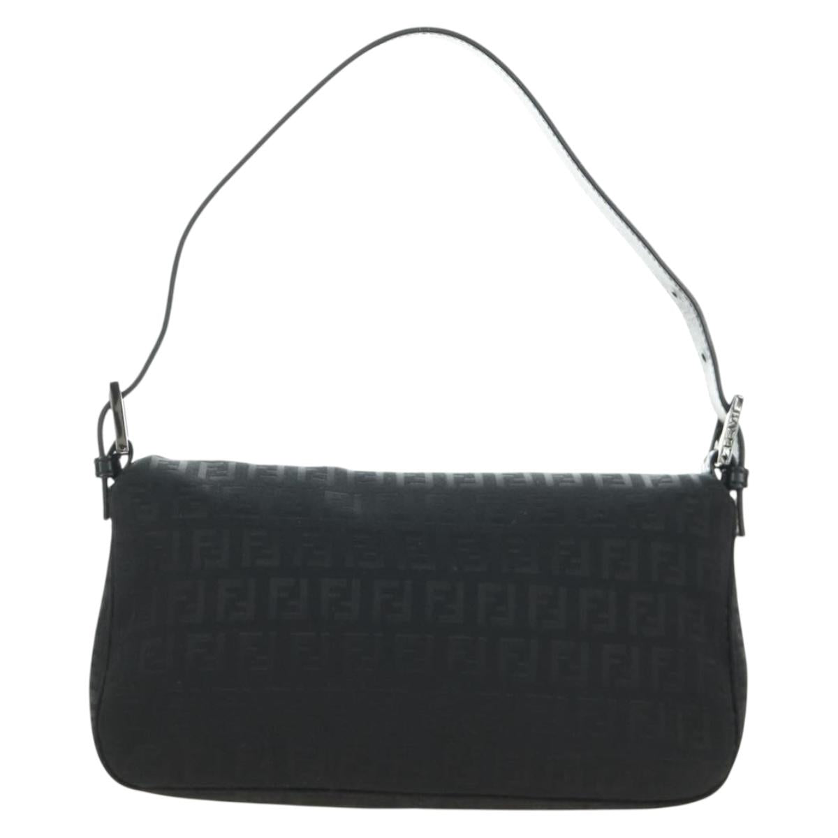 FENDI Zucchino Canvas Mamma Baguette Shoulder Bag Black Silver Auth yk20555SAM