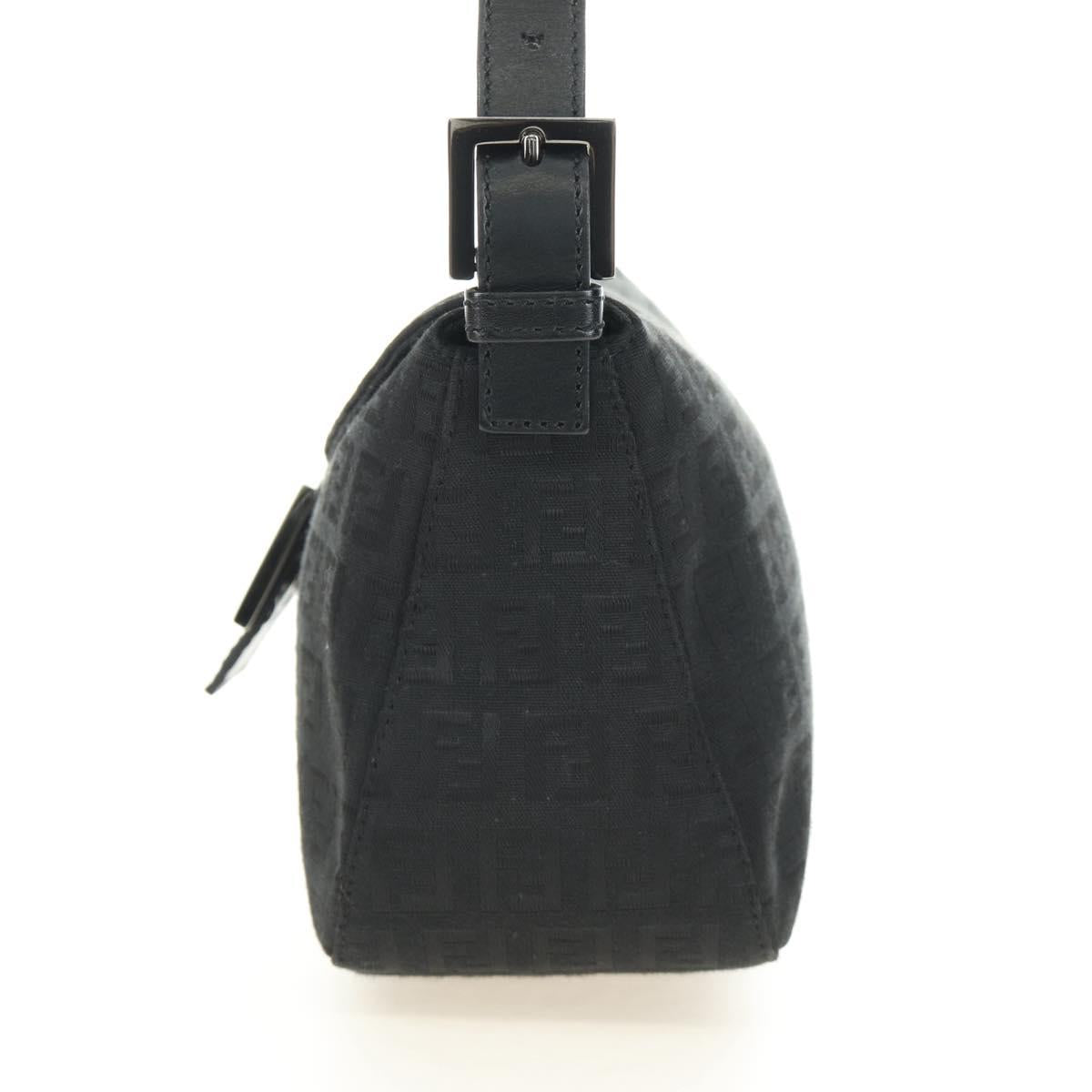 FENDI Zucchino Canvas Mamma Baguette Shoulder Bag Black Silver Auth yk20555SAM