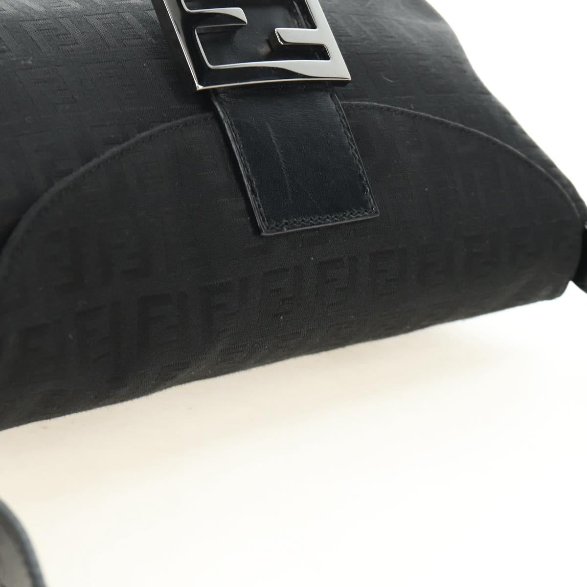 FENDI Zucchino Canvas Mamma Baguette Shoulder Bag Black Silver Auth yk20555SAM