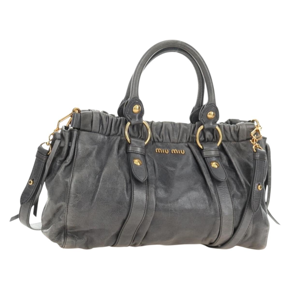 Miu Miu Hand Bag Leather 2way Gray Gold Auth yk20558SAM