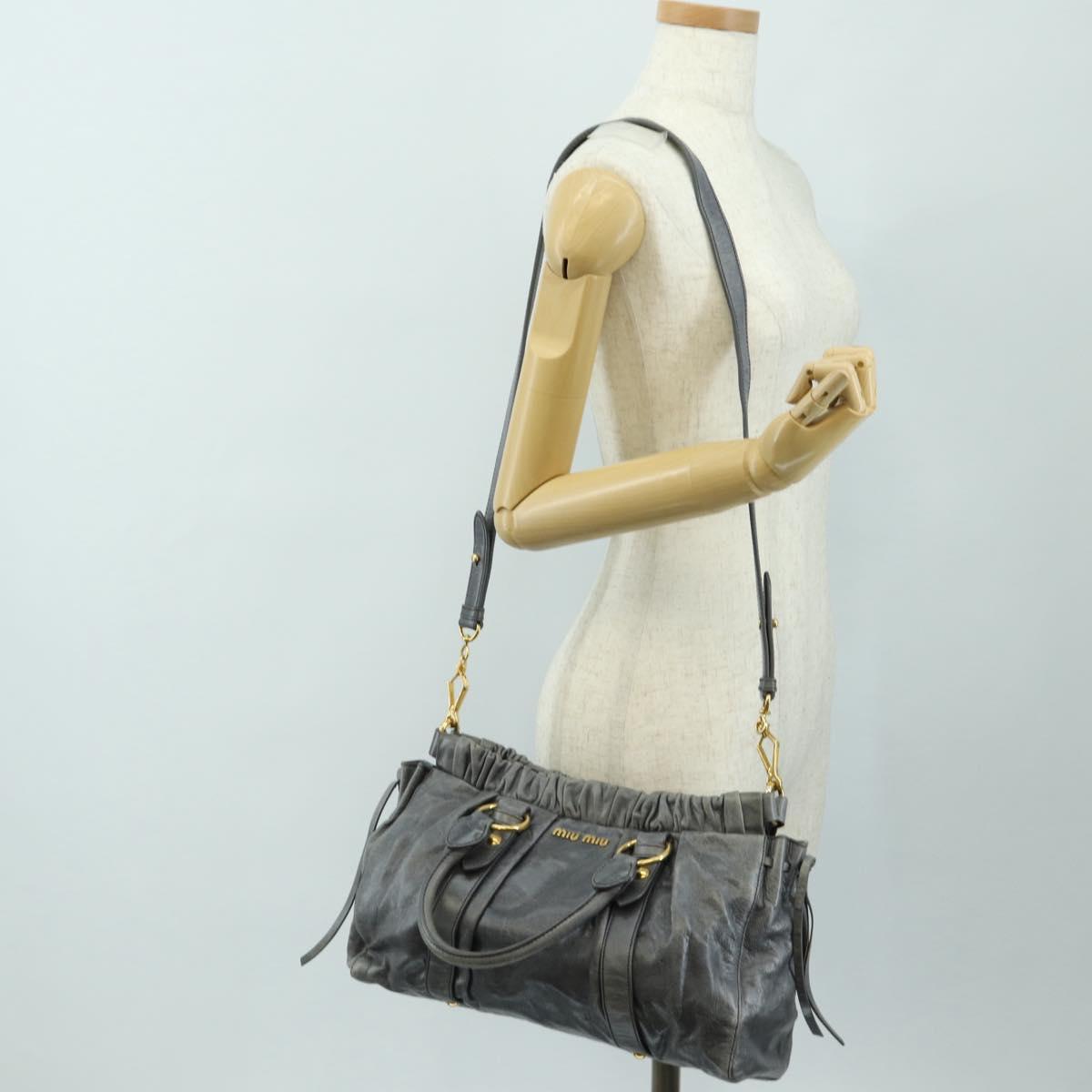 Miu Miu Hand Bag Leather 2way Gray Gold Auth yk20558SAM