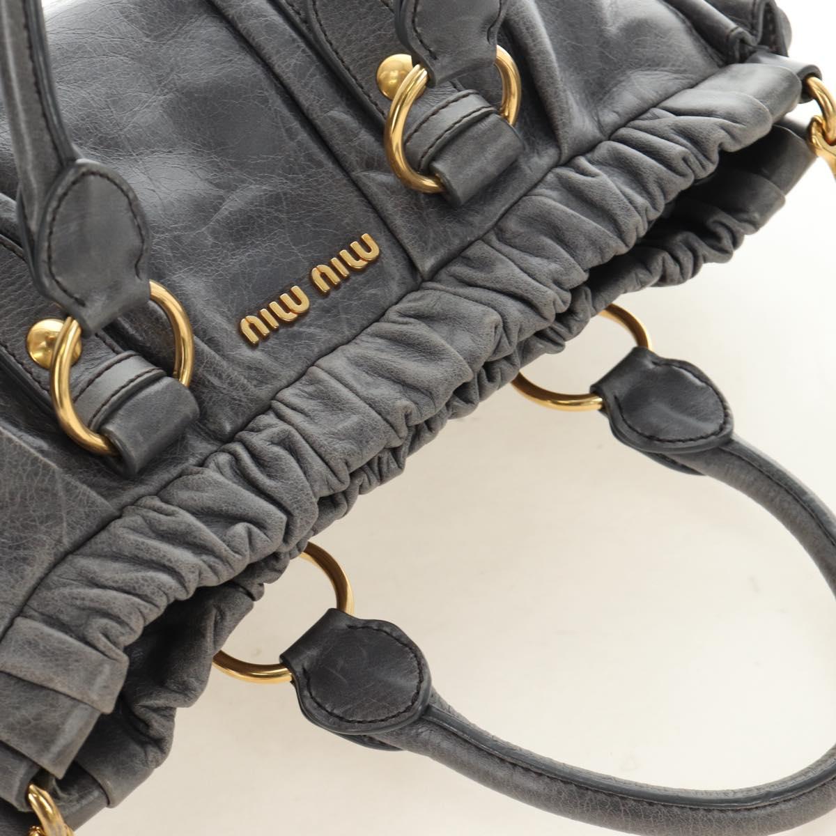 Miu Miu Hand Bag Leather 2way Gray Gold Auth yk20558SAM