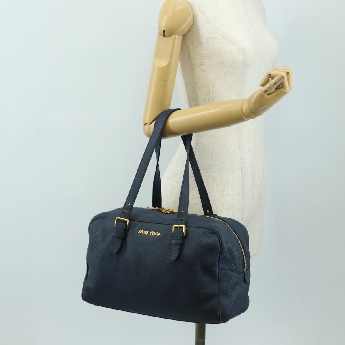 Miu Miu Shoulder Bag Leather Navy Gold Auth yk20559SAM