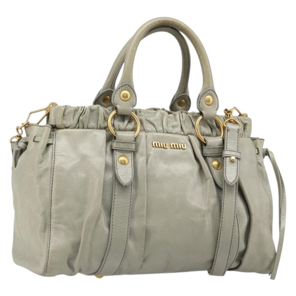 Miu Miu Hand Bag Leather 2way Gray Gold Auth yk20560A