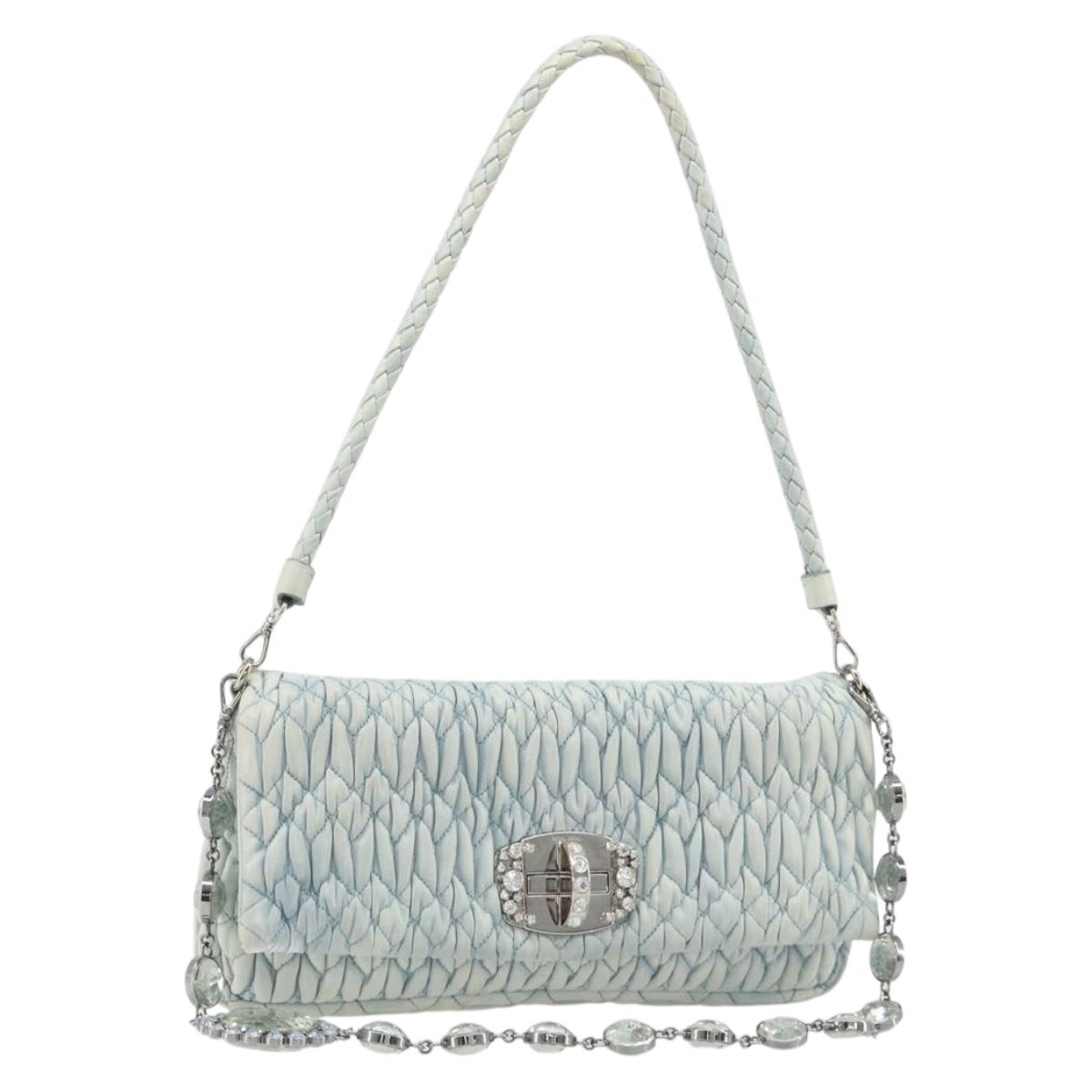 Miu Miu Matelasse Bijoux Chain Shoulder Bag Leather Blue Silver Auth yk20565A