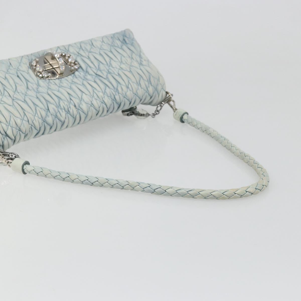 Miu Miu Matelasse Bijoux Chain Shoulder Bag Leather Blue Silver Auth yk20565A