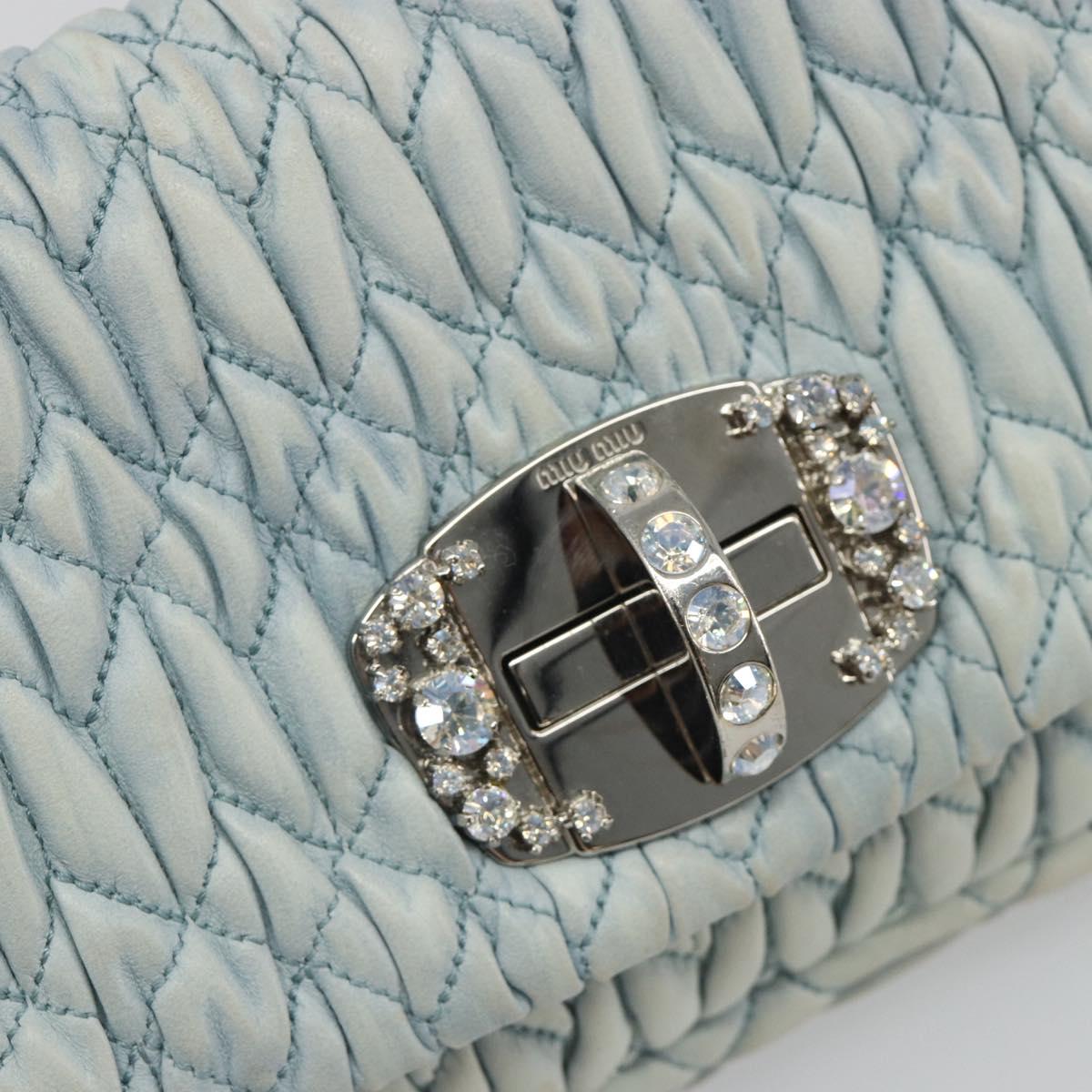 Miu Miu Matelasse Bijoux Chain Shoulder Bag Leather Blue Silver Auth yk20565A