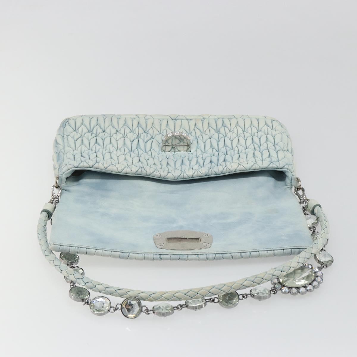 Miu Miu Matelasse Bijoux Chain Shoulder Bag Leather Blue Silver Auth yk20565A