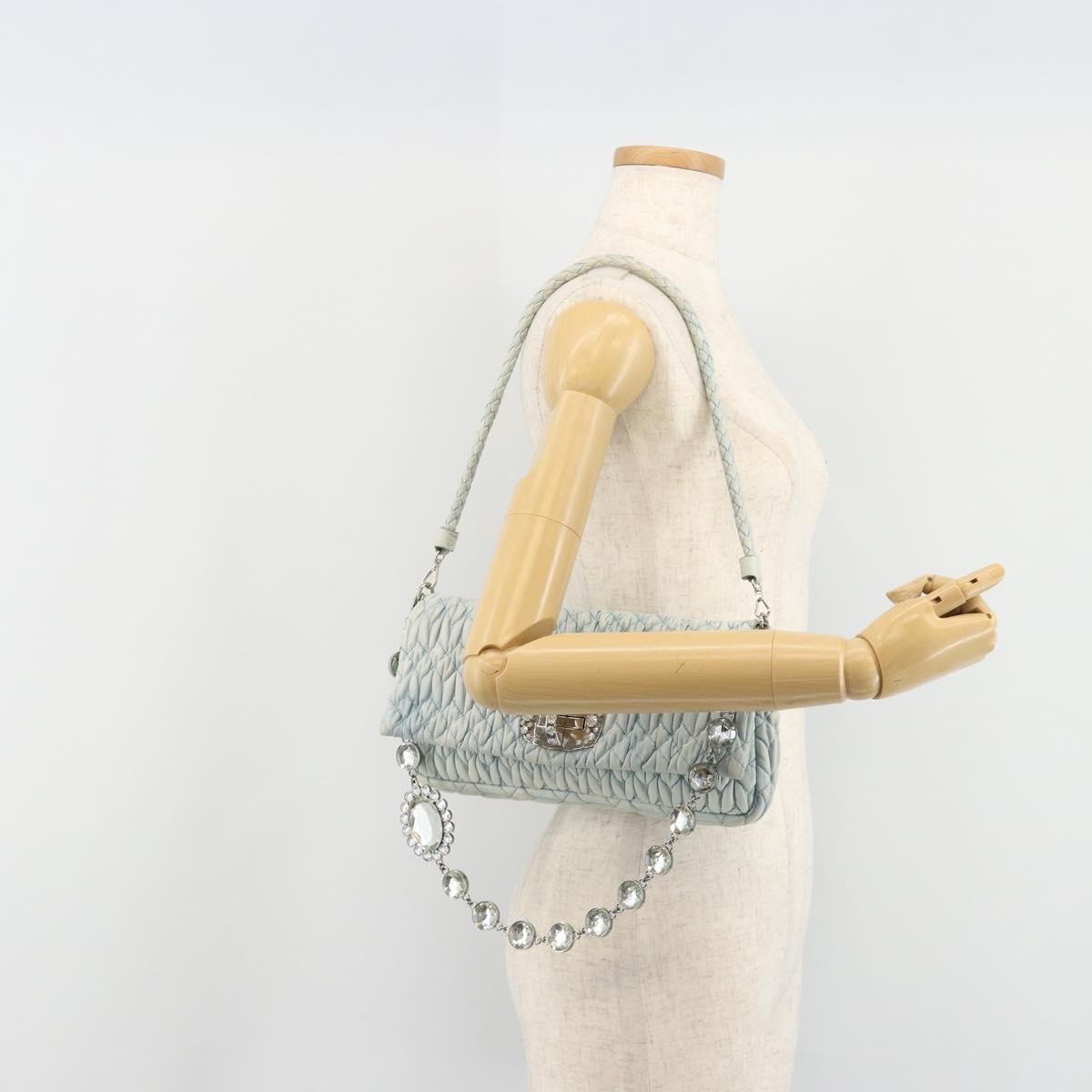 Miu Miu Matelasse Bijoux Chain Shoulder Bag Leather Blue Silver Auth yk20565A