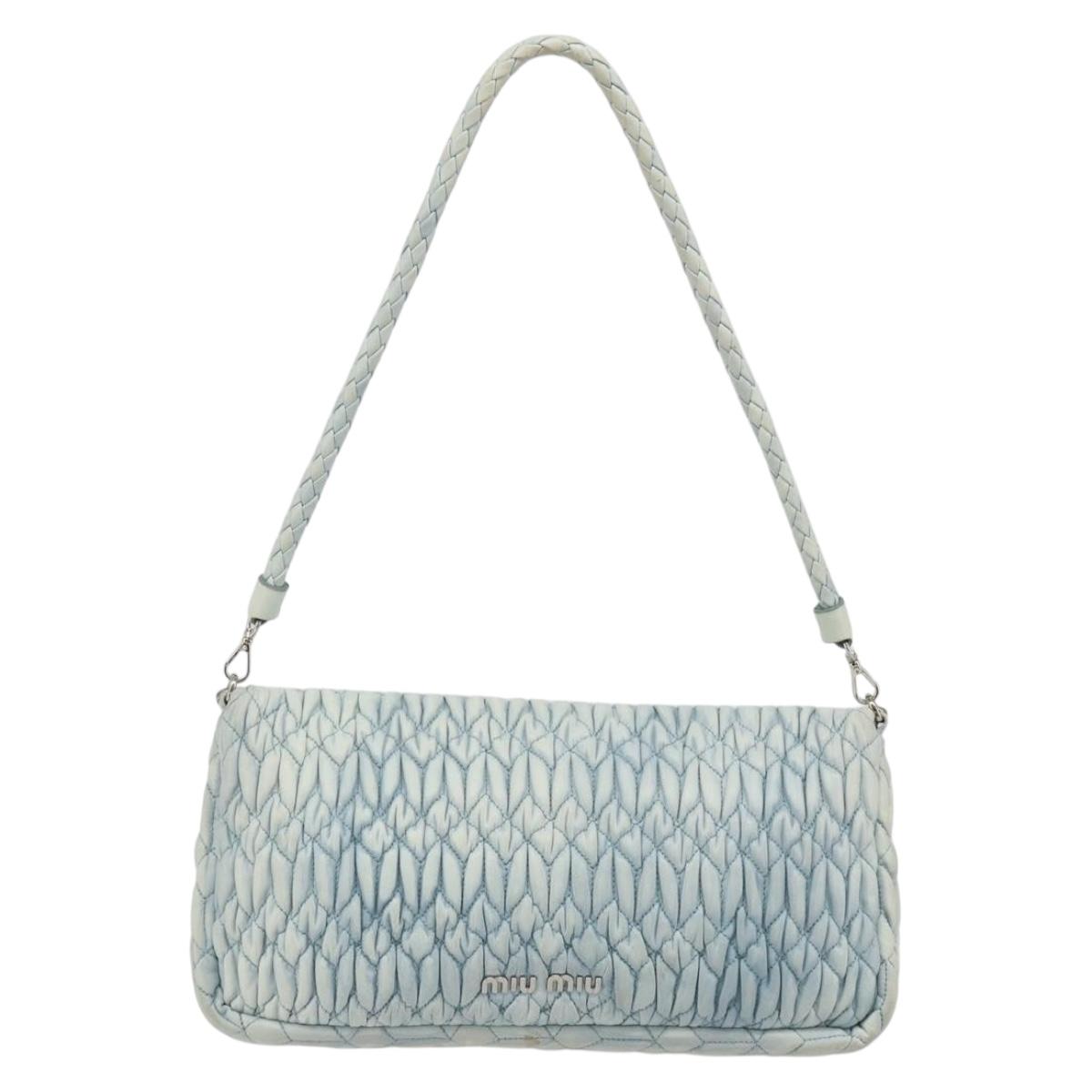 Miu Miu Matelasse Bijoux Chain Shoulder Bag Leather Blue Silver Auth yk20565A