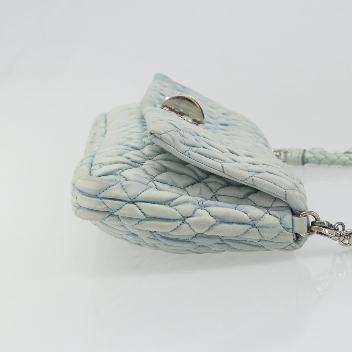 Miu Miu Matelasse Bijoux Chain Shoulder Bag Leather Blue Silver Auth yk20565A