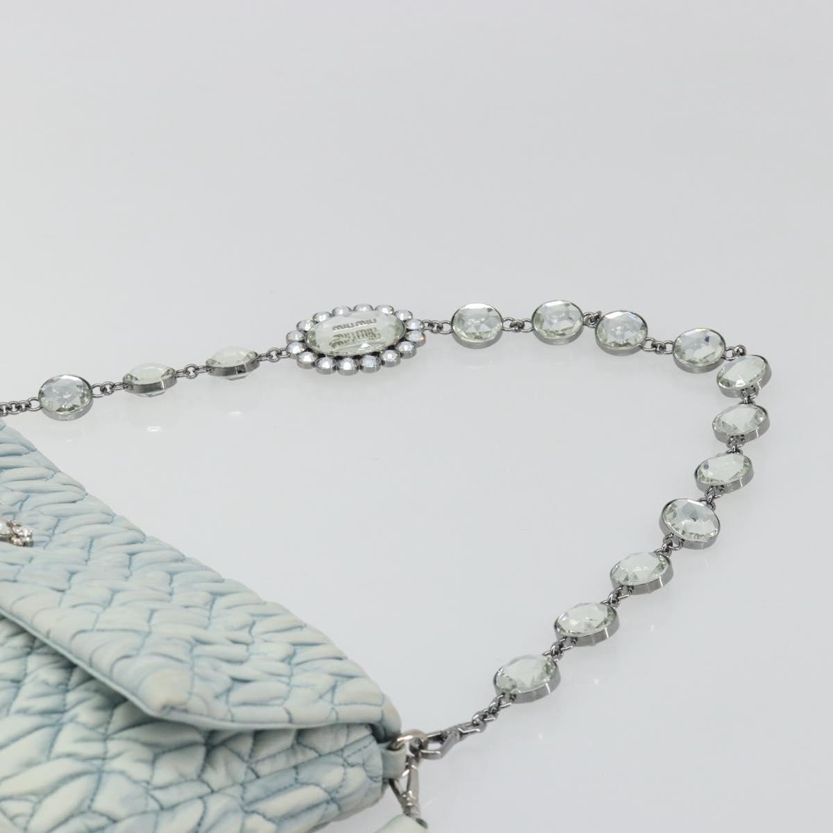 Miu Miu Matelasse Bijoux Chain Shoulder Bag Leather Blue Silver Auth yk20565A