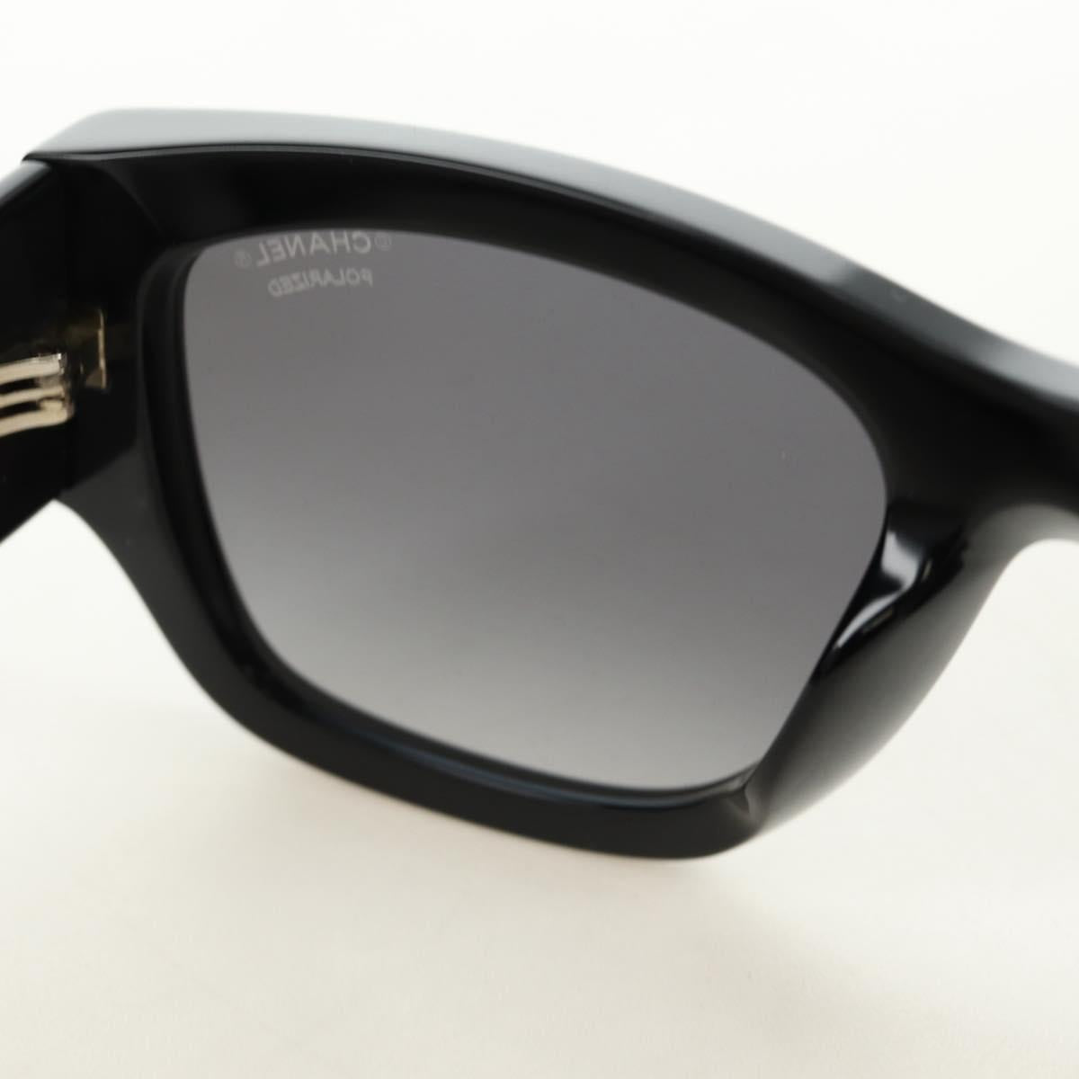 CHANEL Sunglasses Plastic Black Gold CC Auth yk20566M