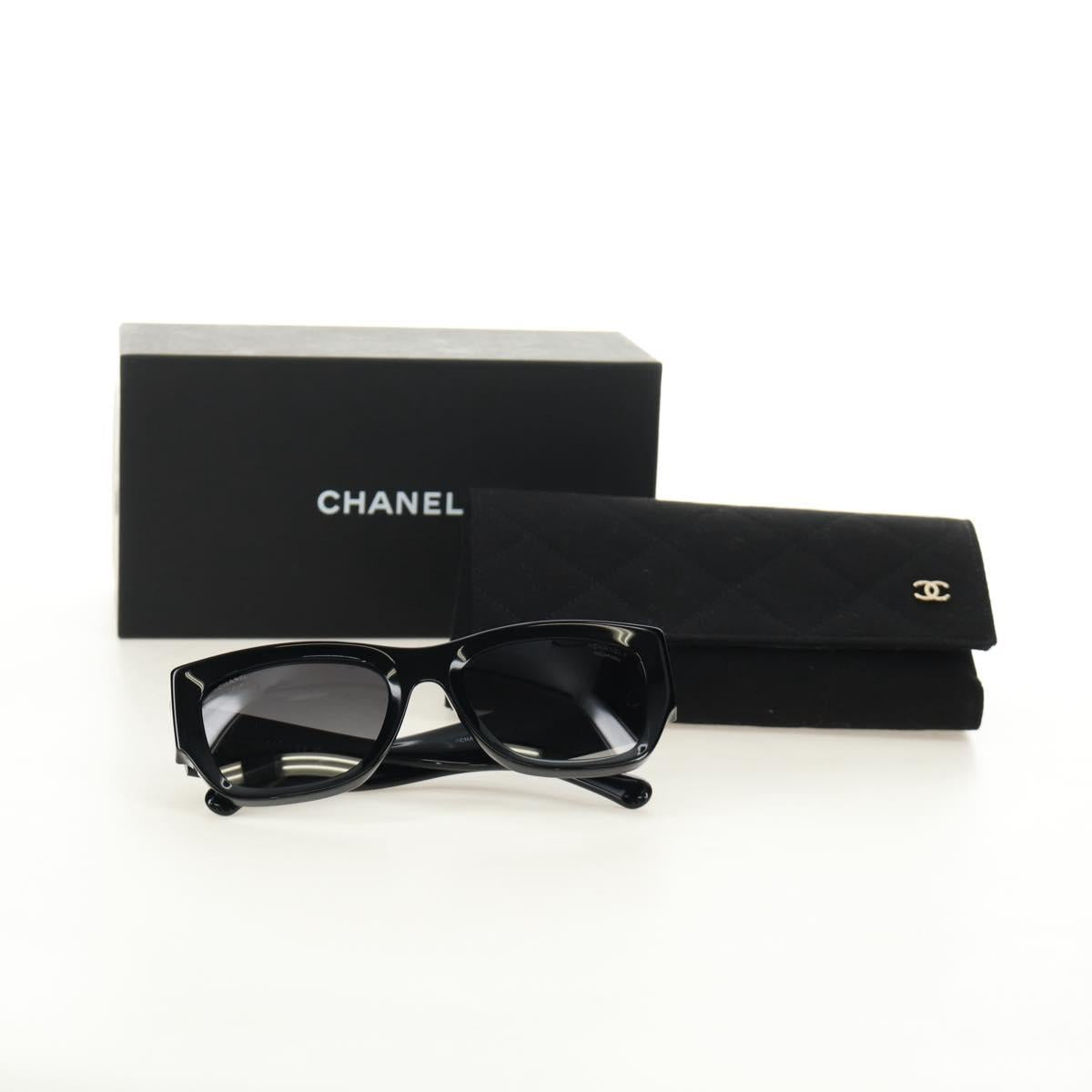 CHANEL Sunglasses Plastic Black Gold CC Auth yk20566M