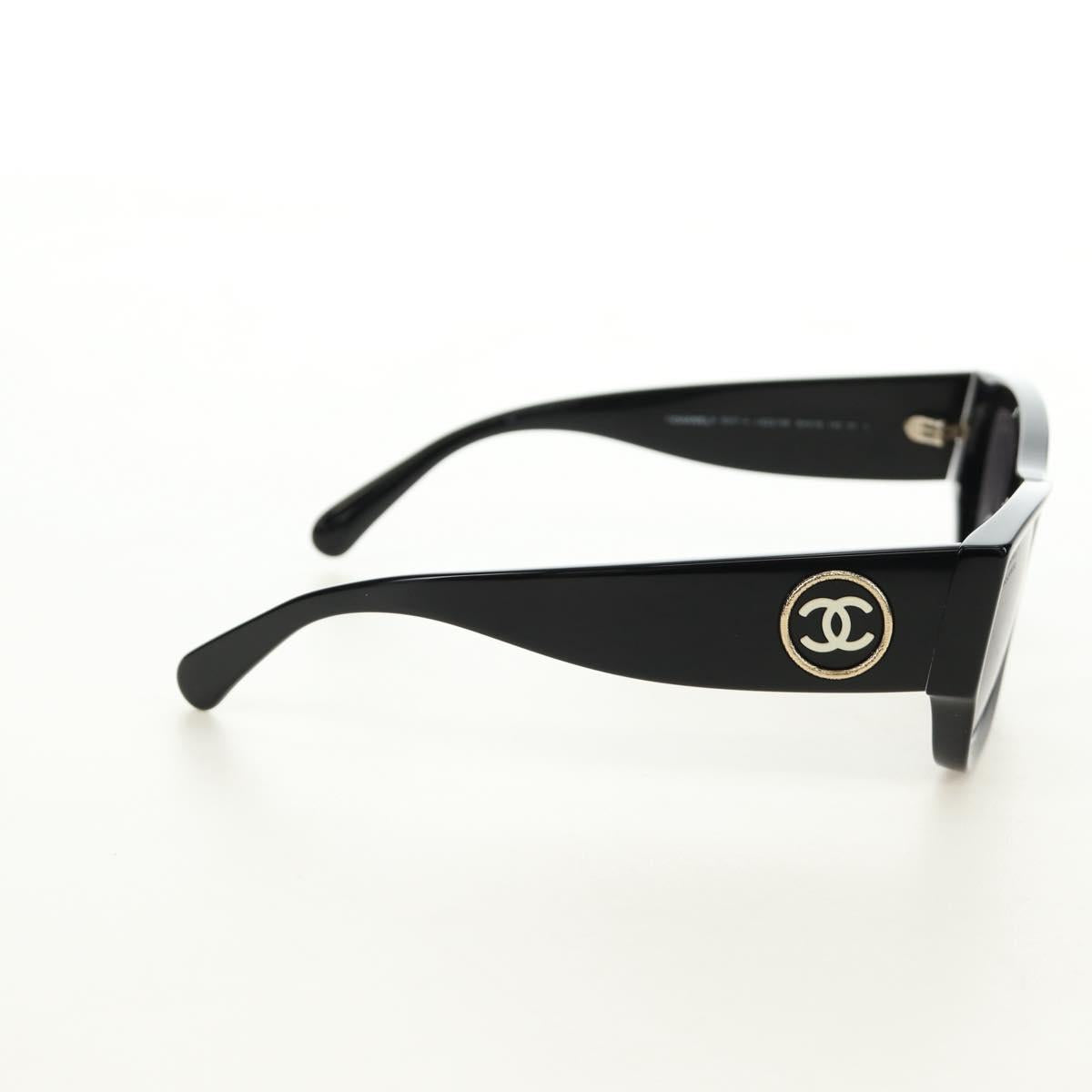 CHANEL Sunglasses Plastic Black Gold CC Auth yk20566M