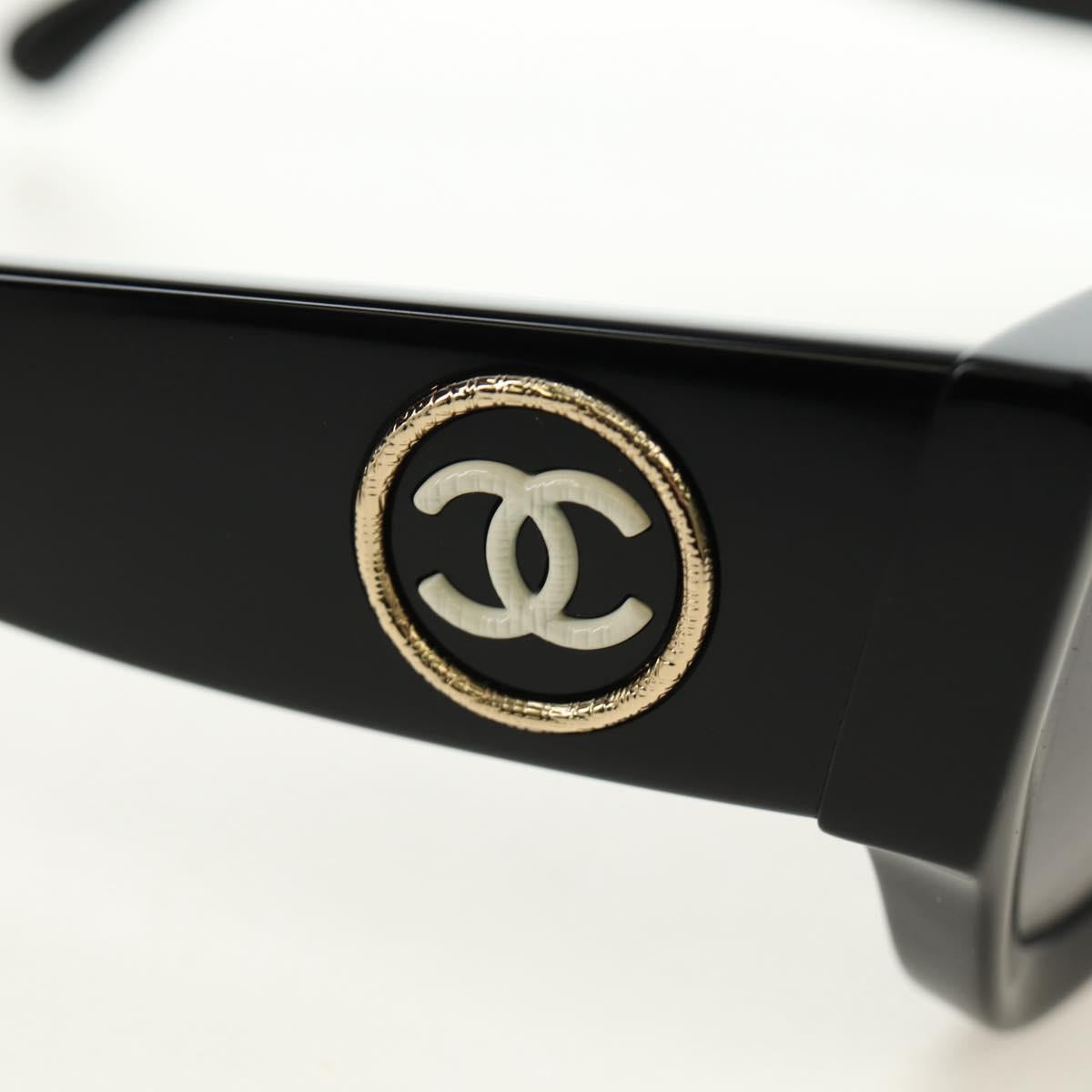 CHANEL Sunglasses Plastic Black Gold CC Auth yk20566M
