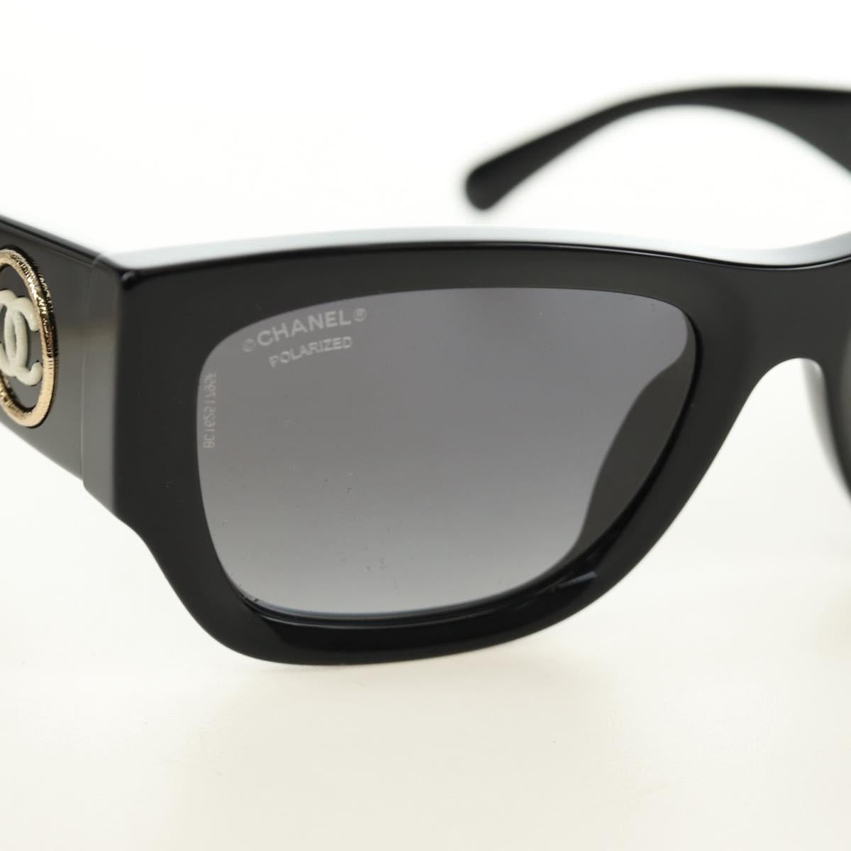 CHANEL Sunglasses Plastic Black Gold CC Auth yk20566M
