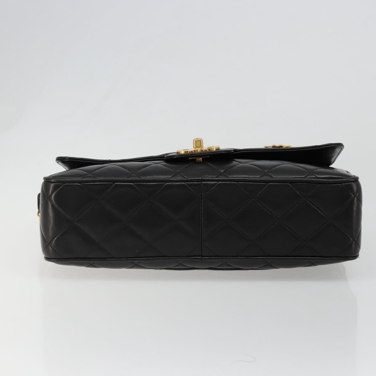 CHANEL Chain Shoulder Bag Lamb Skin Black Gold Matelasse CC Auth yk20568SAV