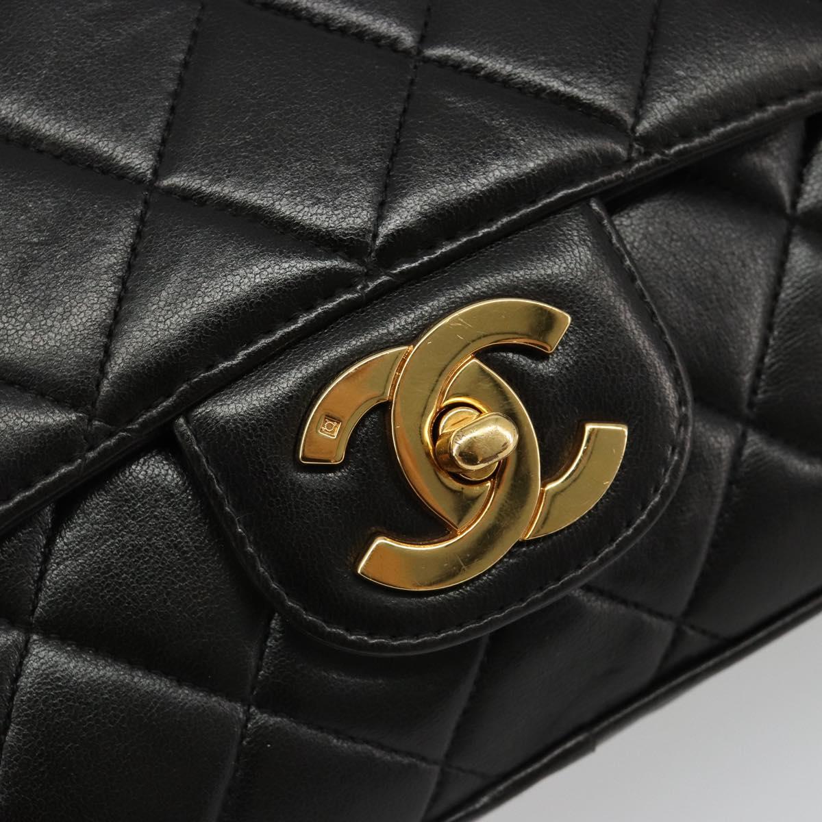 CHANEL Chain Shoulder Bag Lamb Skin Black Gold Matelasse CC Auth yk20568SAV