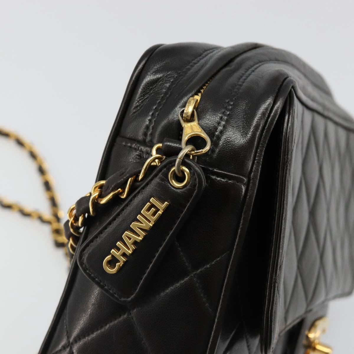 CHANEL Chain Shoulder Bag Lamb Skin Black Gold Matelasse CC Auth yk20568SAV