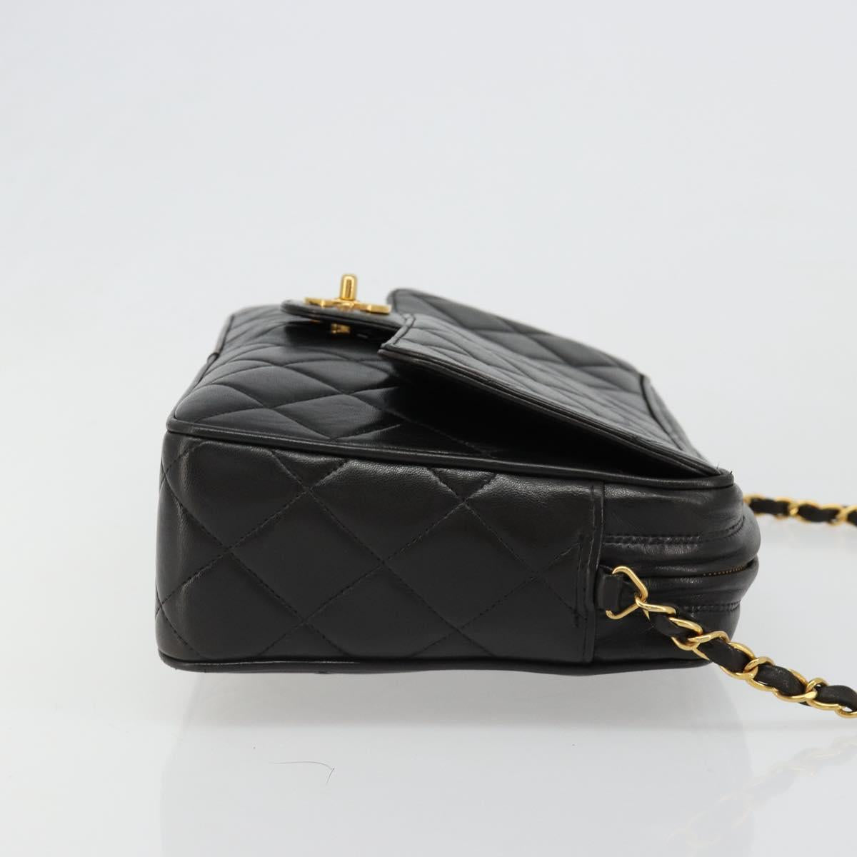 CHANEL Chain Shoulder Bag Lamb Skin Black Gold Matelasse CC Auth yk20568SAV