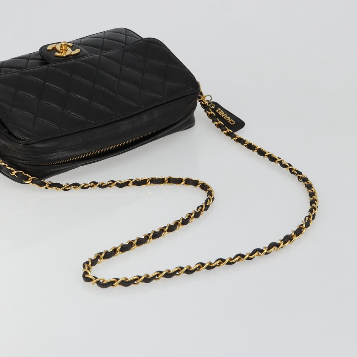 CHANEL Chain Shoulder Bag Lamb Skin Black Gold Matelasse CC Auth yk20568SAV