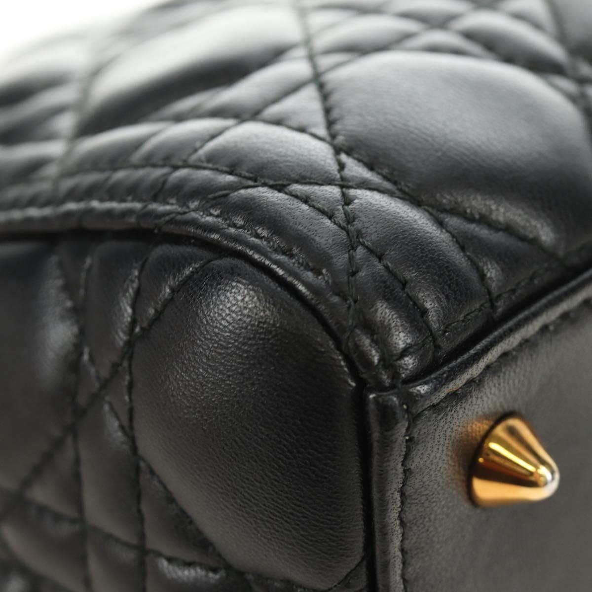 Christian Dior Canage Hand Bag Lamb Skin Black Gold Auth yk20569SAM
