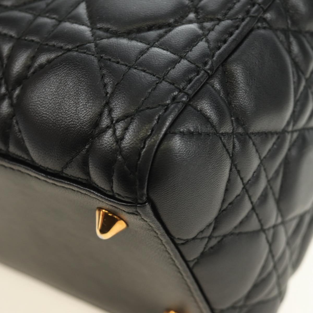 Christian Dior Canage Hand Bag Lamb Skin Black Gold Auth yk20569SAM