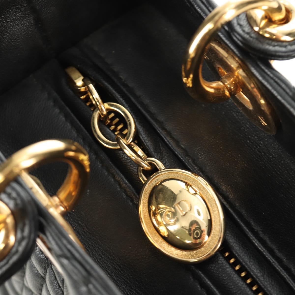 Christian Dior Canage Hand Bag Lamb Skin Black Gold Auth yk20569SAM