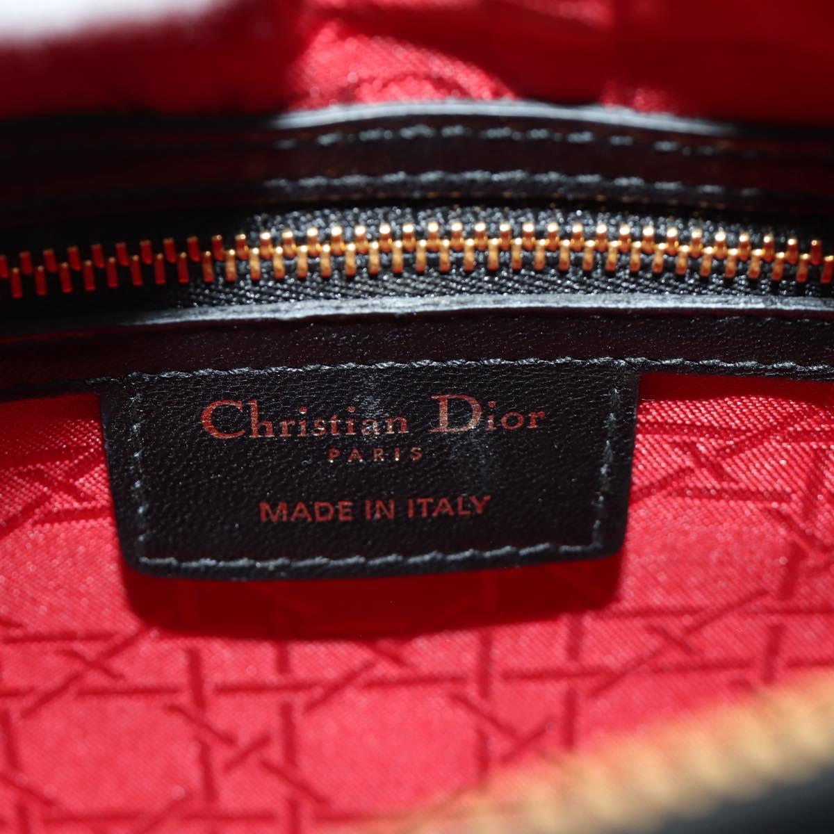 Christian Dior Canage Hand Bag Lamb Skin Black Gold Auth yk20569SAM