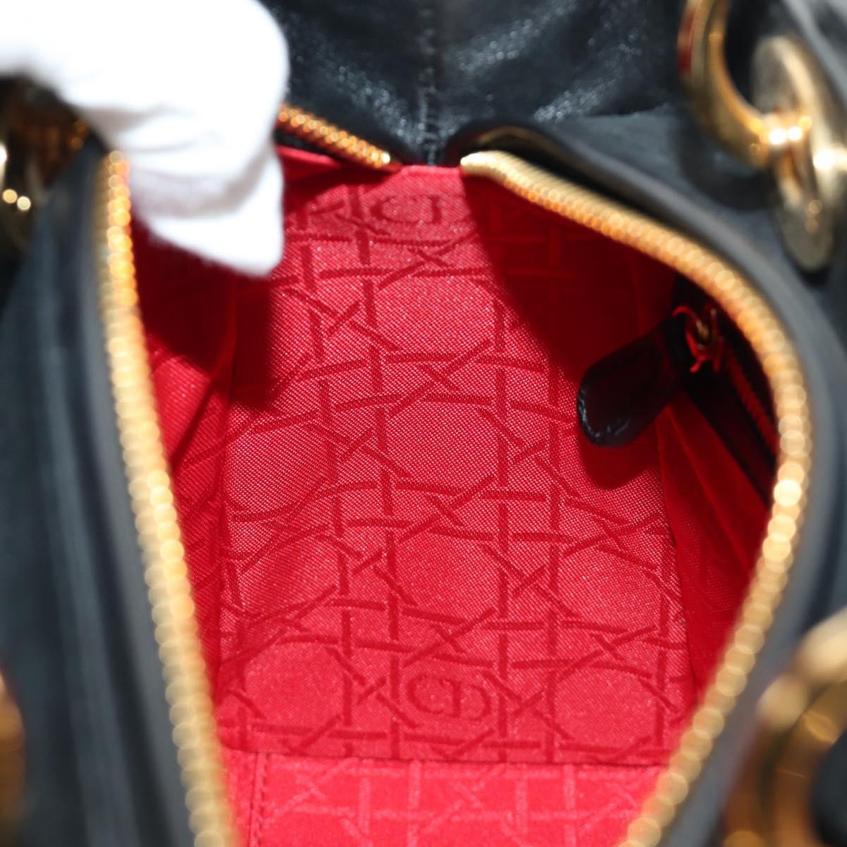 Christian Dior Canage Hand Bag Lamb Skin Black Gold Auth yk20569SAM