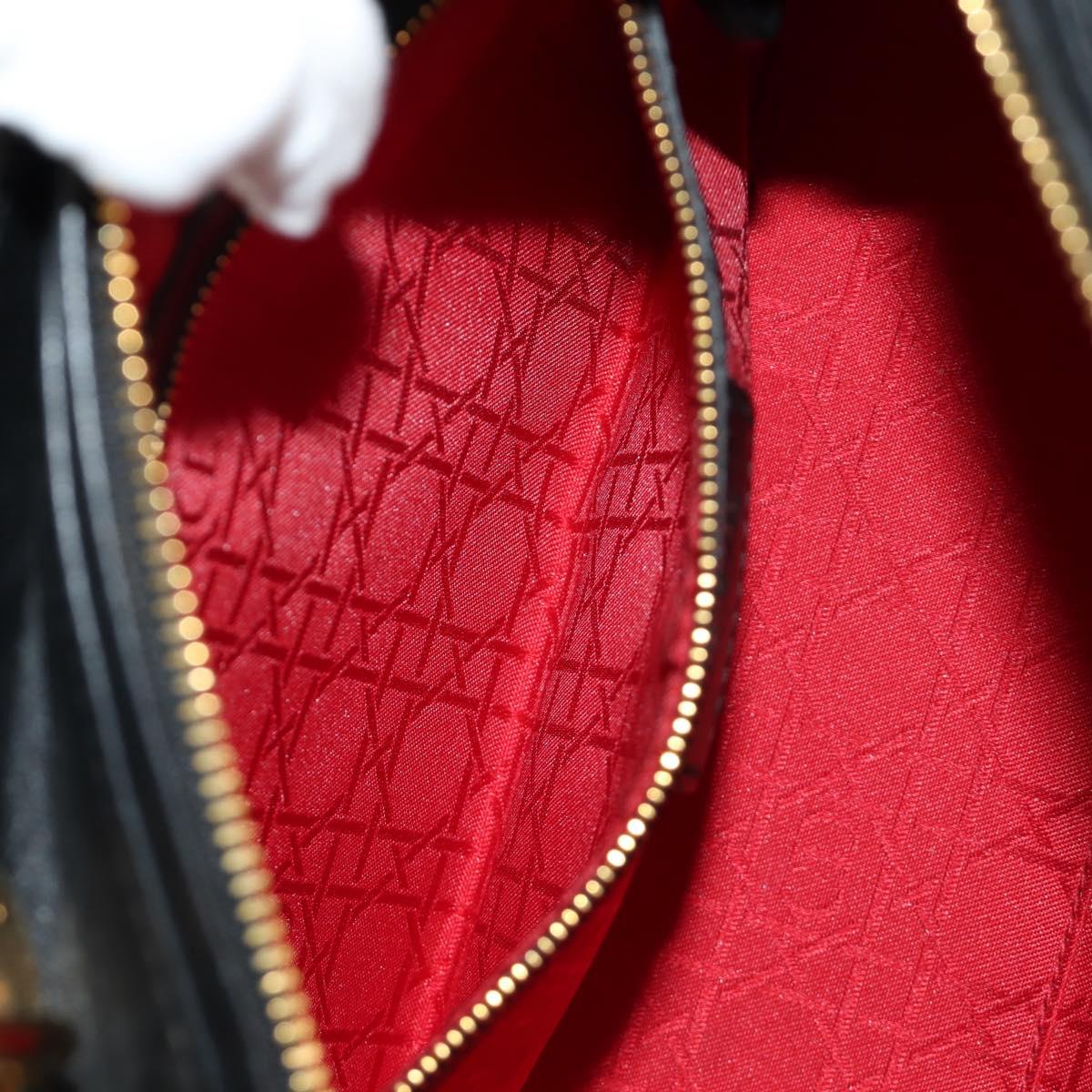 Christian Dior Canage Hand Bag Lamb Skin Black Gold Auth yk20569SAM