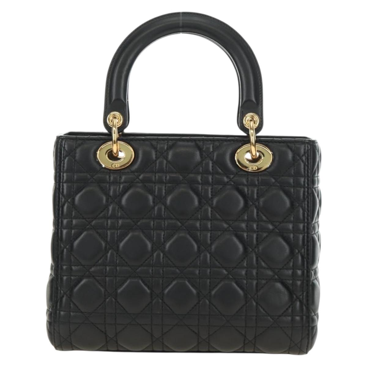 Christian Dior Canage Hand Bag Lamb Skin Black Gold Auth yk20569SAM