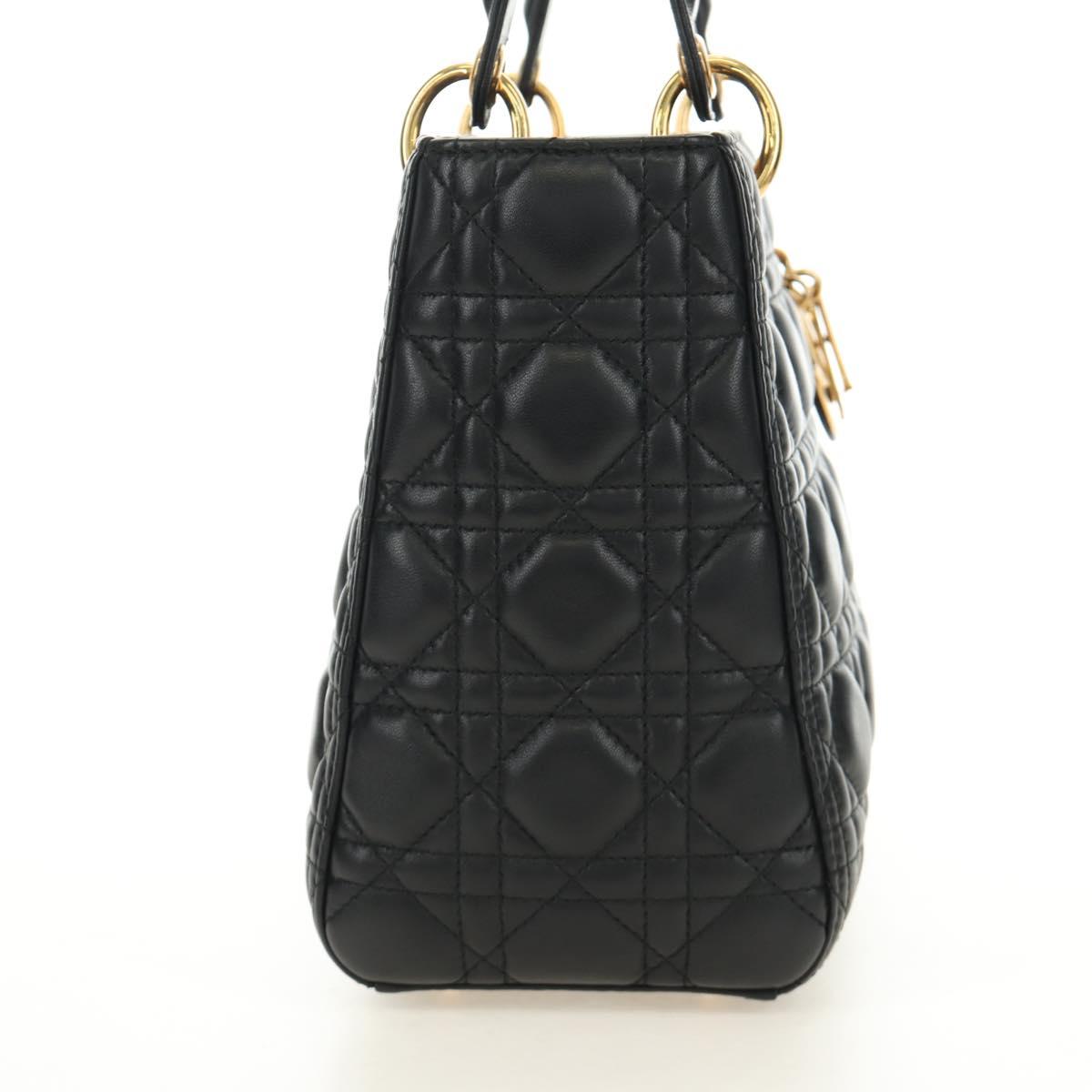 Christian Dior Canage Hand Bag Lamb Skin Black Gold Auth yk20569SAM