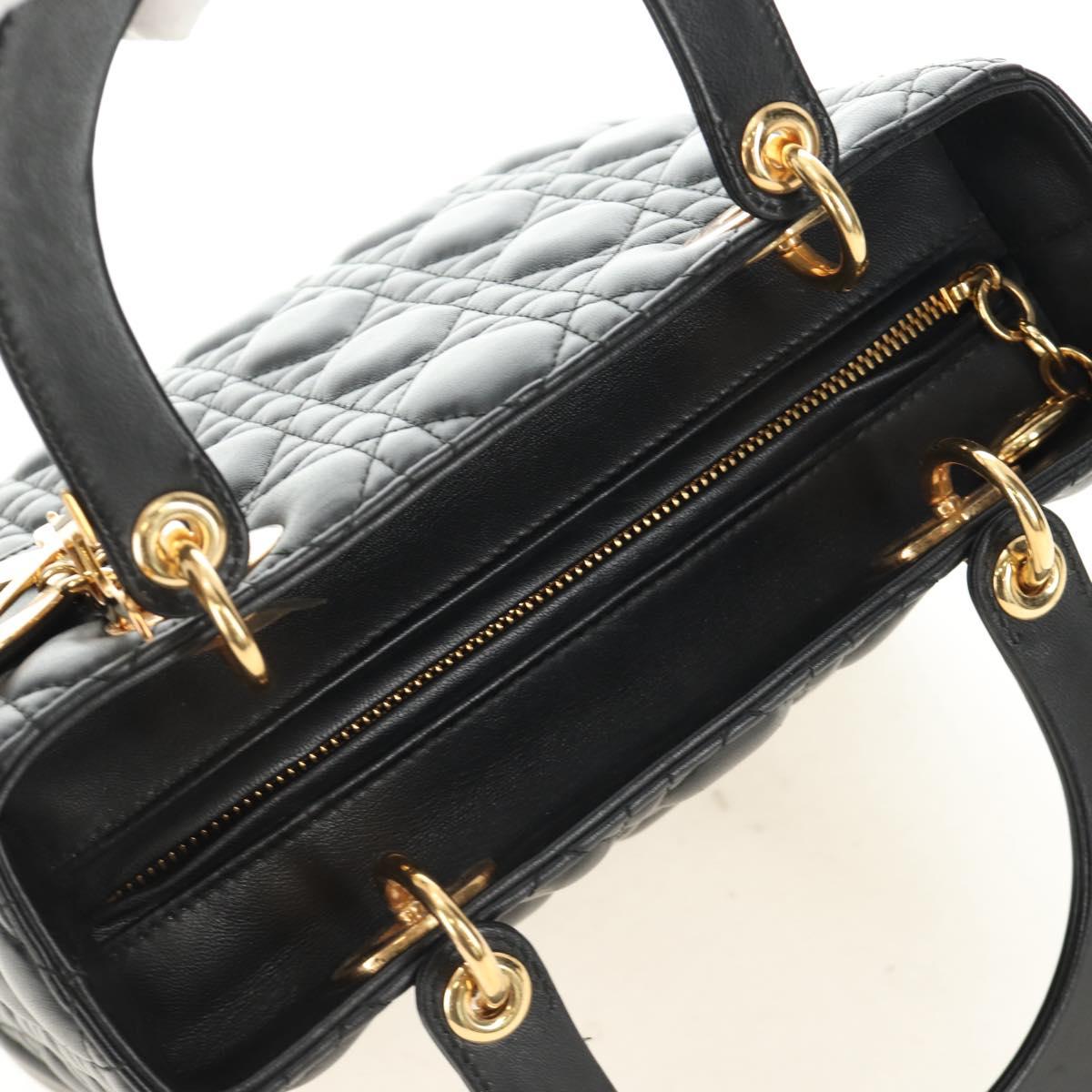 Christian Dior Canage Hand Bag Lamb Skin Black Gold Auth yk20569SAM