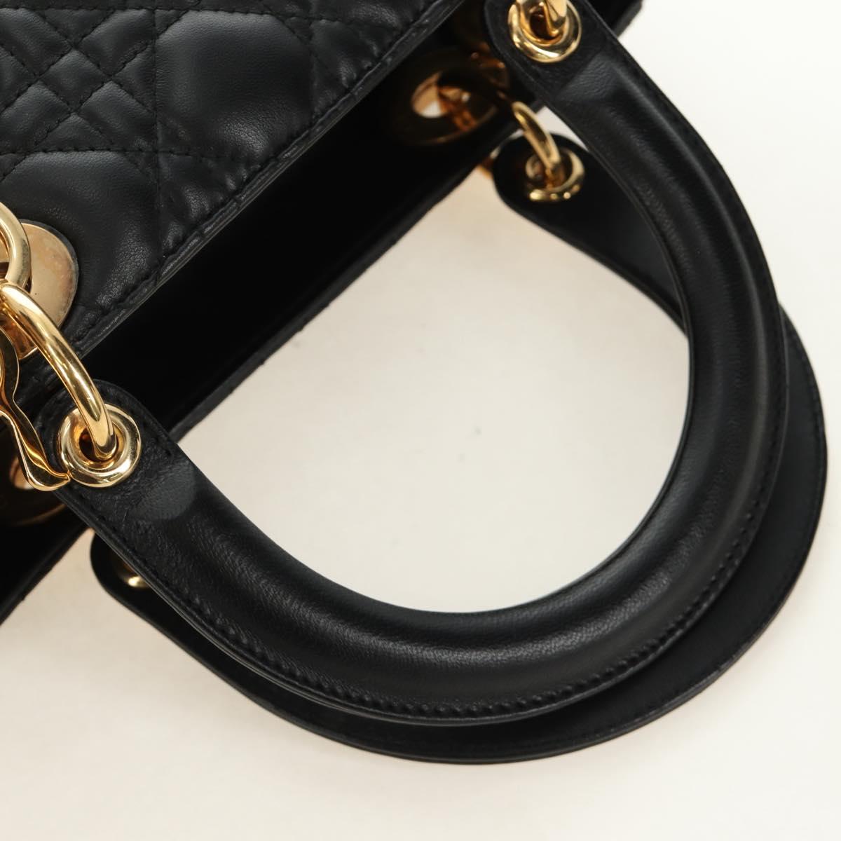 Christian Dior Canage Hand Bag Lamb Skin Black Gold Auth yk20569SAM