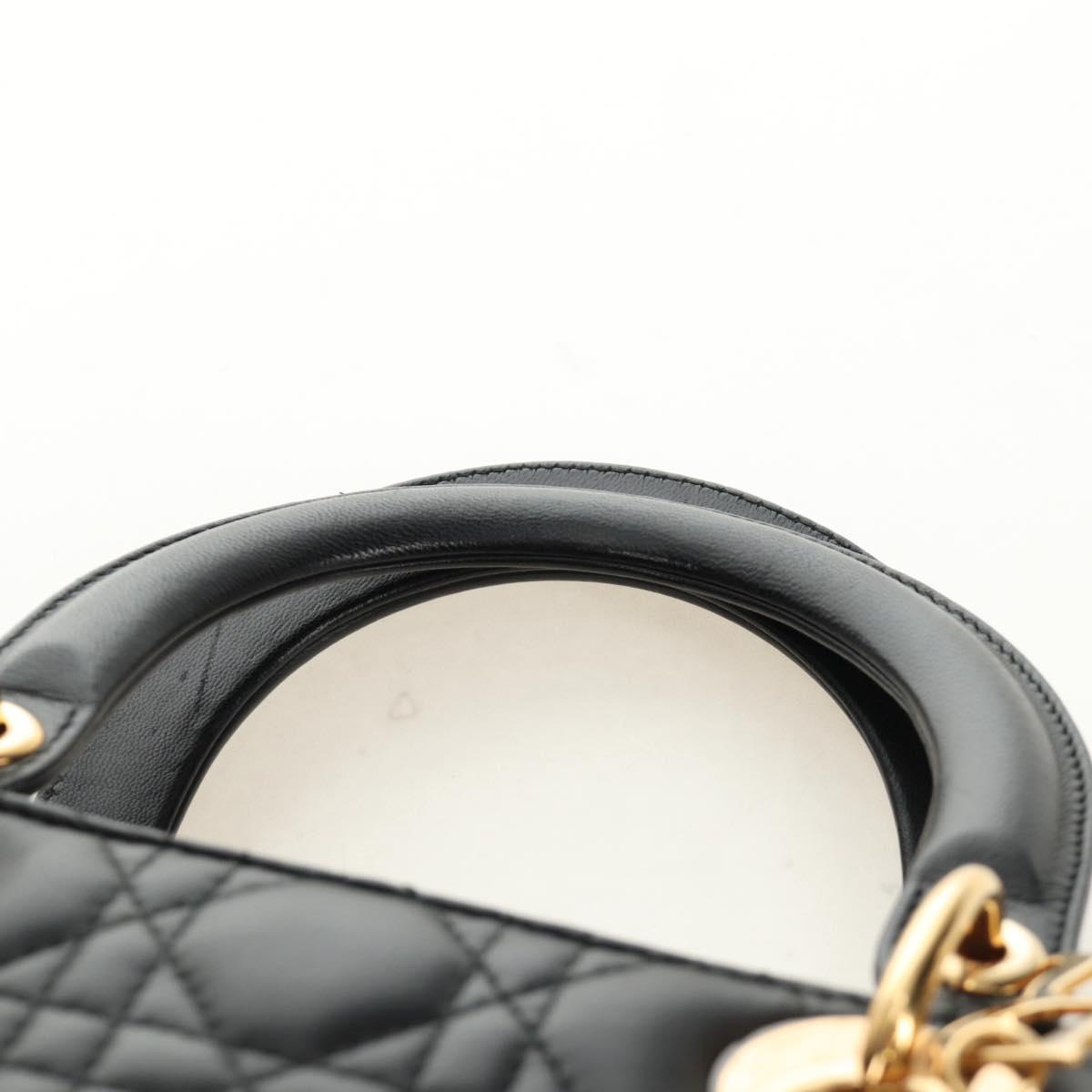 Christian Dior Canage Hand Bag Lamb Skin Black Gold Auth yk20569SAM