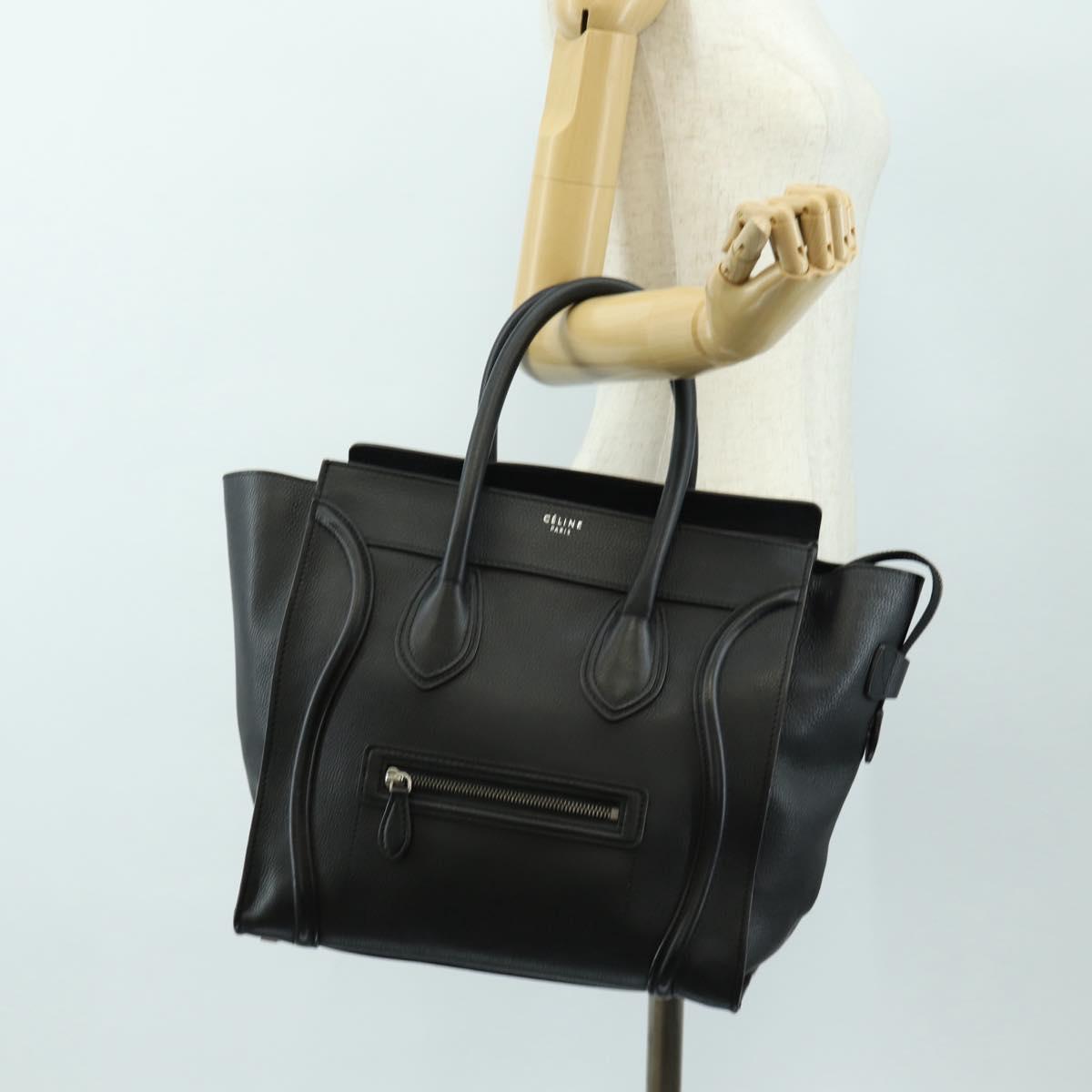 CELINE Luggage Mini Shopper Hand Bag Leather Black Silver Auth yk20573SAM
