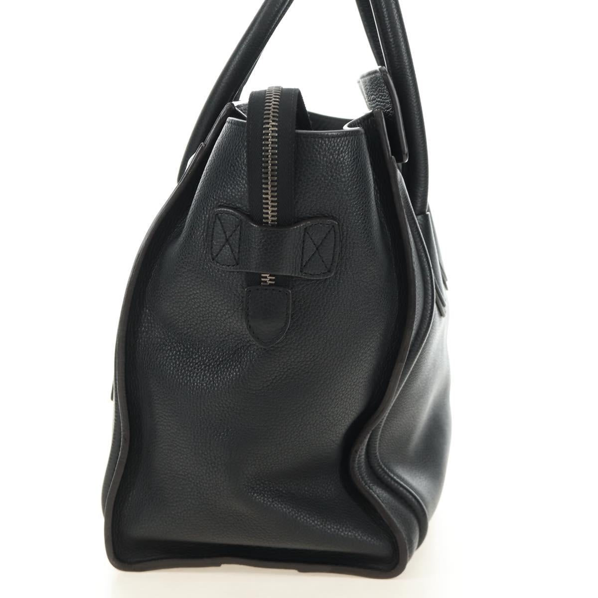 CELINE Luggage Mini Shopper Hand Bag Leather Black Silver Auth yk20573SAM